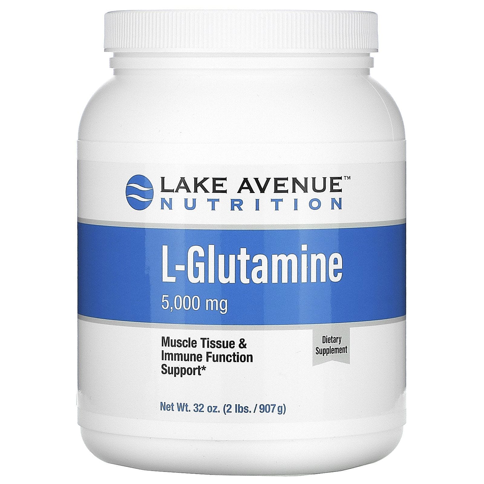 Lake Avenue Nutrition, L-glutamina en polvo, Sin sabor, 5000 mg, 907 g (32 oz)