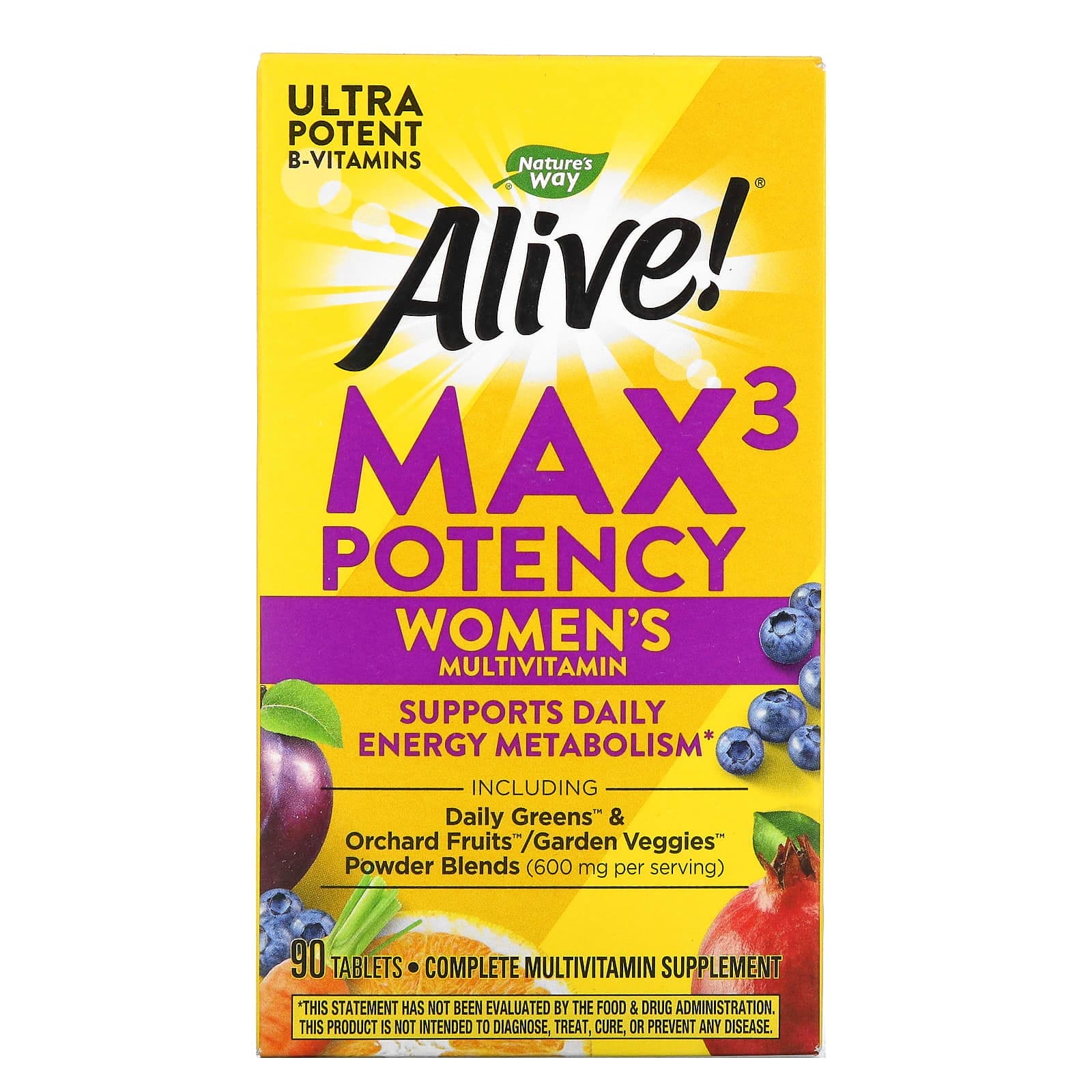 Nature's Way, Alive! Max3 Potency, Suplemento multivitamínico para mujeres, 90 comprimidos