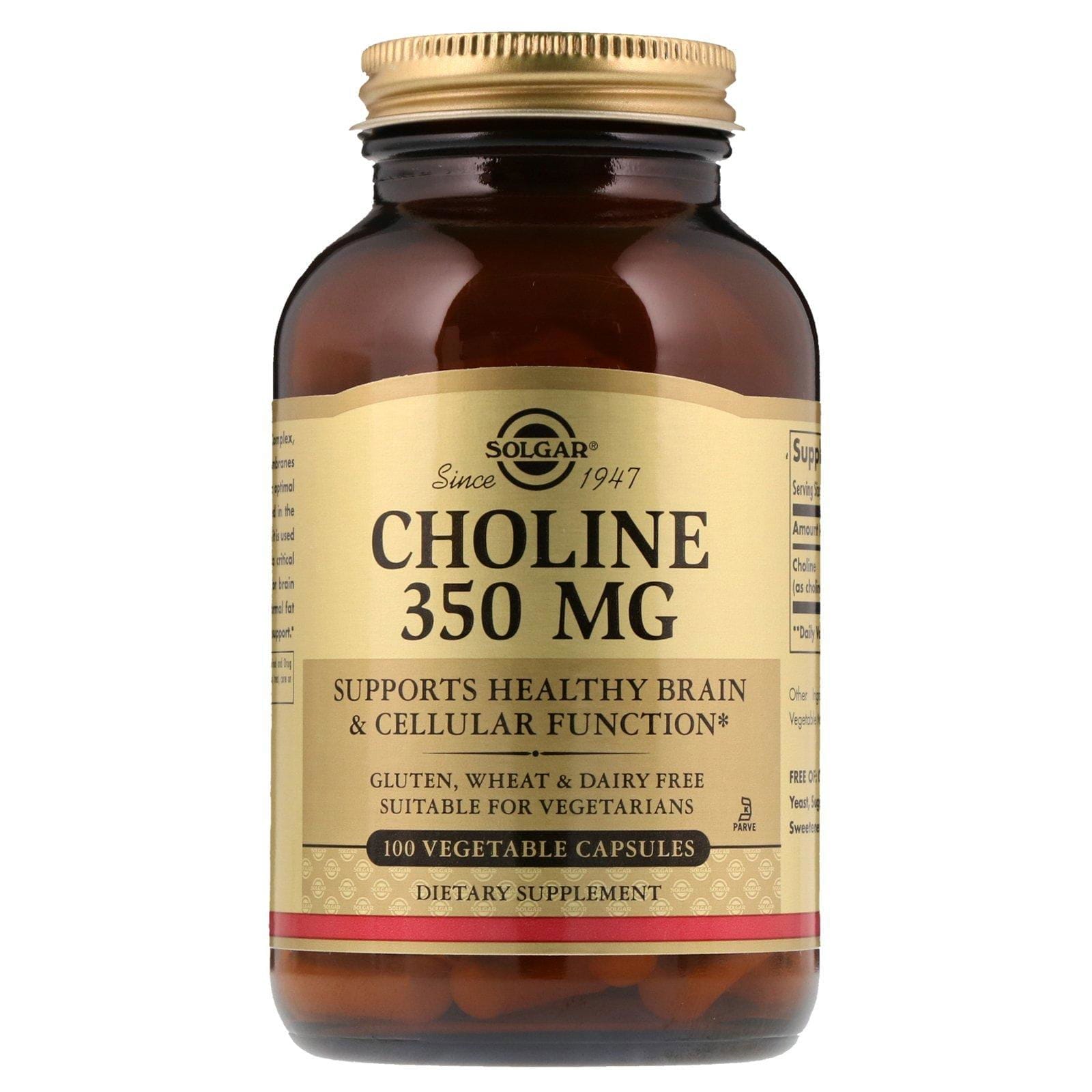 Solgar, Choline 350 mg, 100 capsulas vegetales