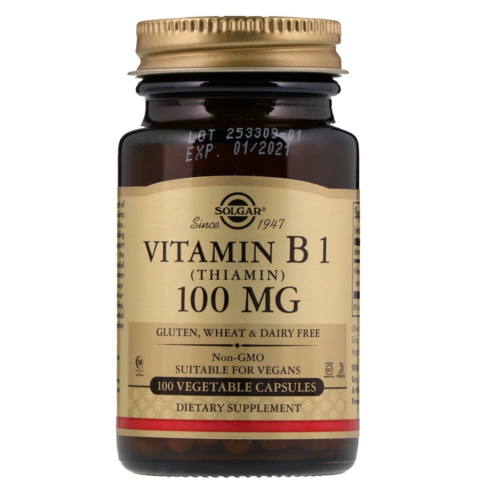 Solgar, Vitamina B1, 100 mg, 100 cápsulas vegetales