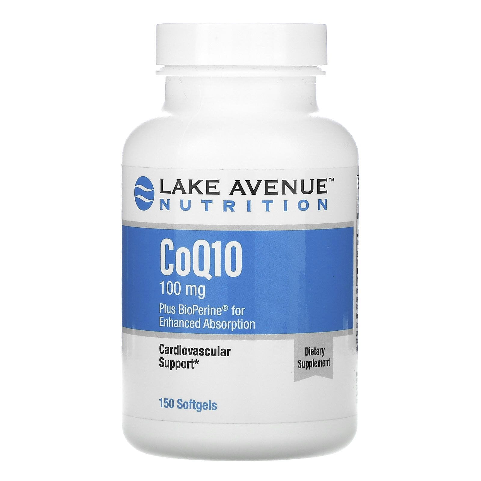 Lake Avenue Nutrition, CoQ10 verificada por la farmacopea de EE. UU. (USP) con BioPerine, 100 mg, 150 cápsulas blandas