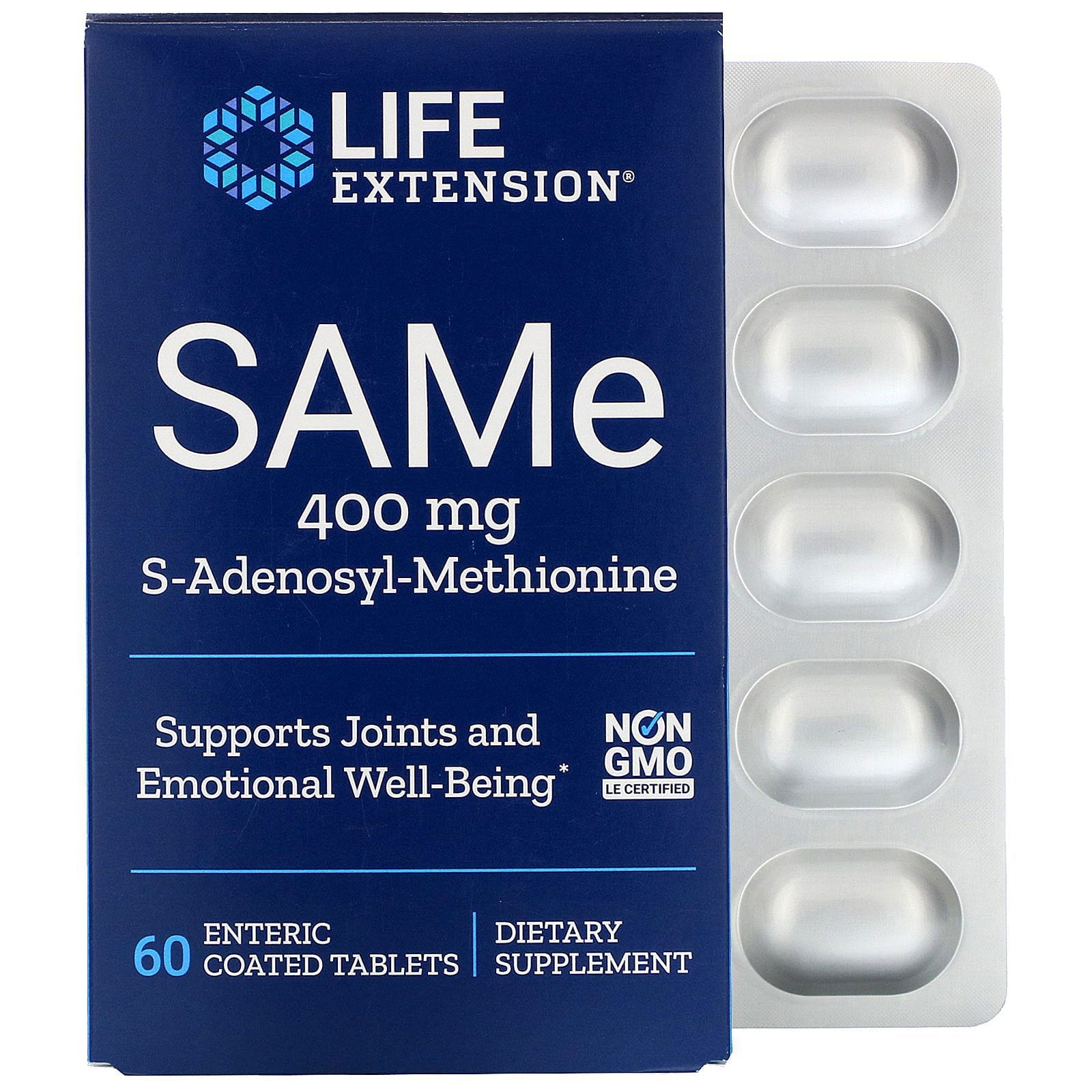 Life Extension, SAMe, S-adenosil-metionina, 400 mg, 60 comprimidos con recubrimiento entérico