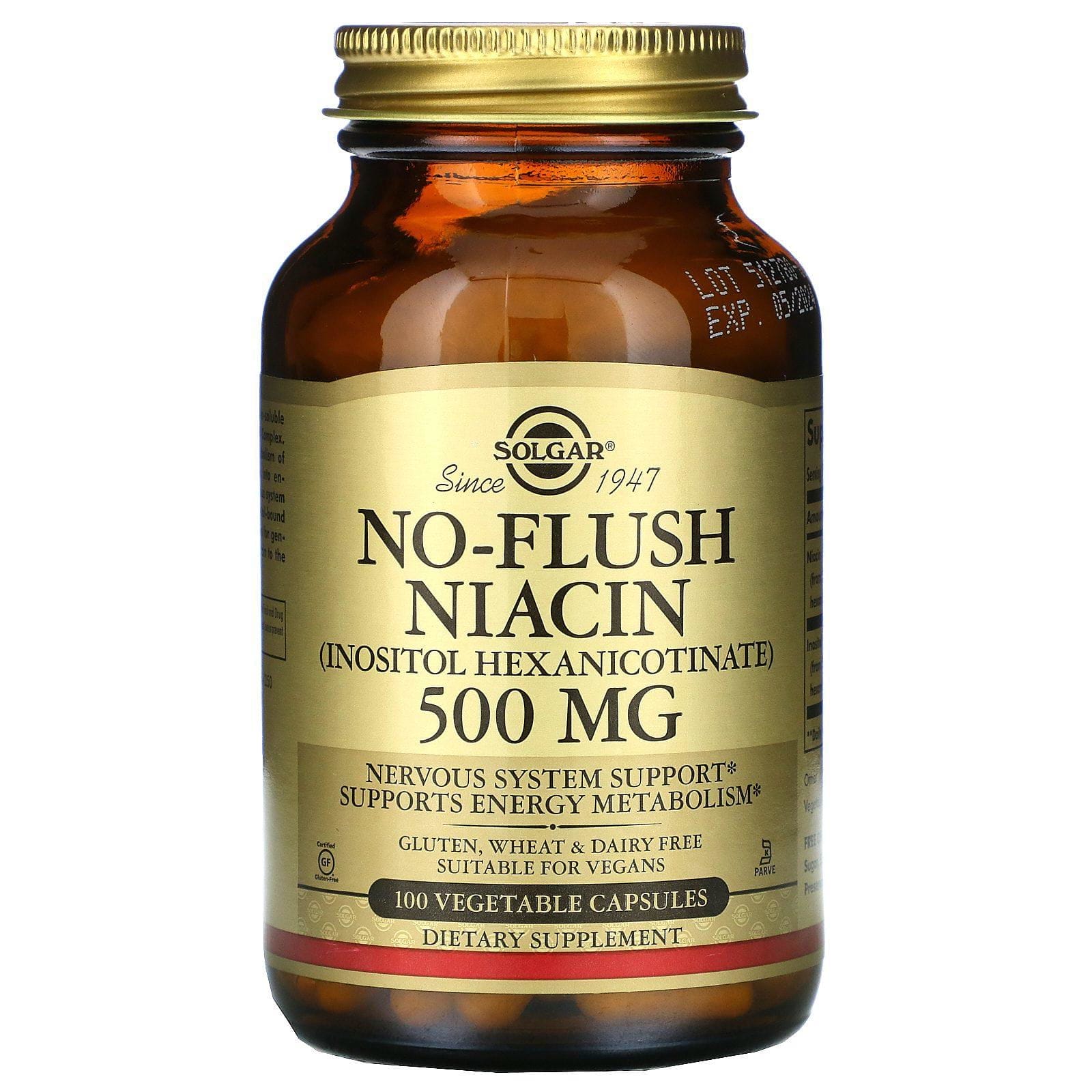 Solgar, Niacina sin enjuague, 500 mg, 100 cápsulas vegetarianas