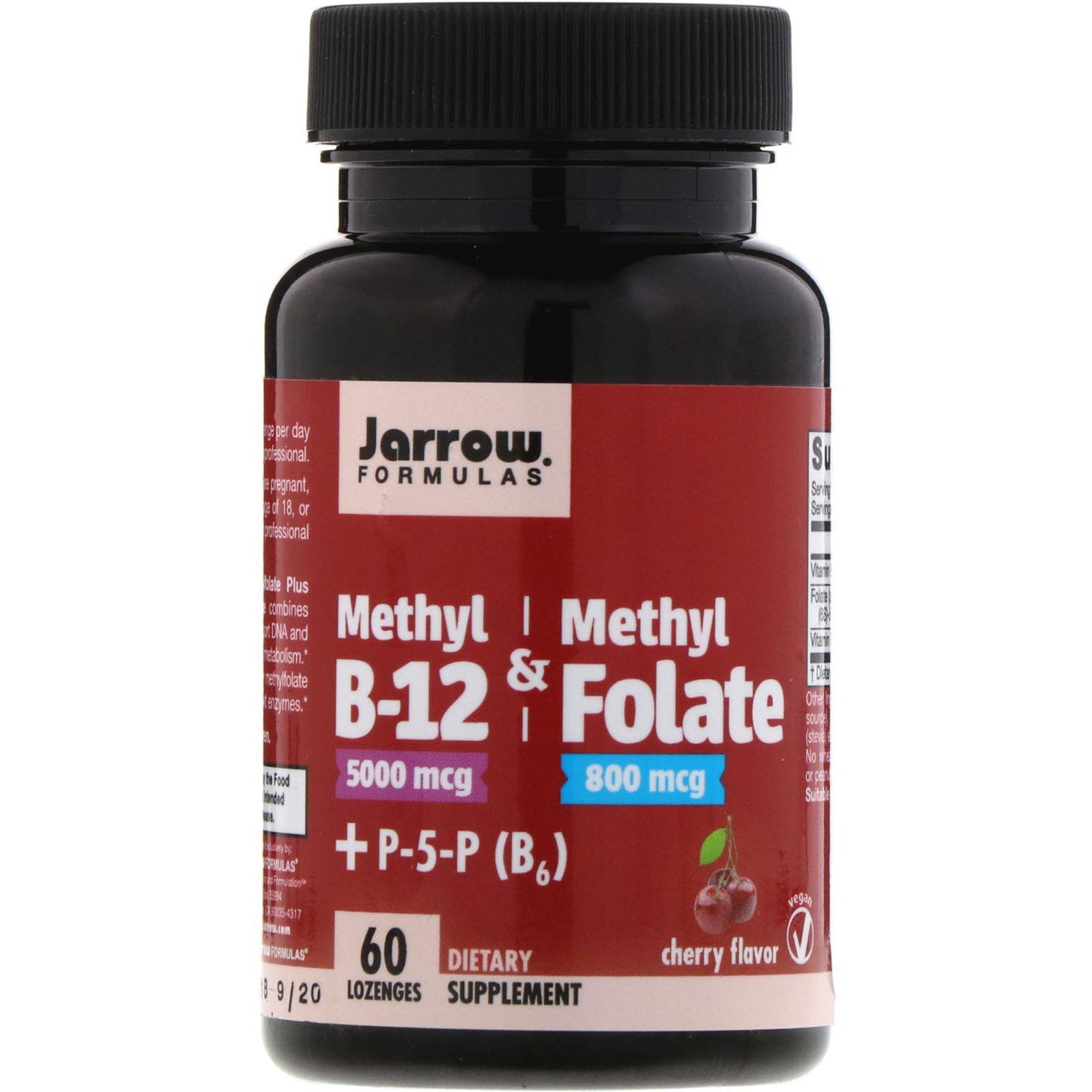 Jarrow Formulas, Metil B12 y metil folato, sabor cereza, 60 pastillas