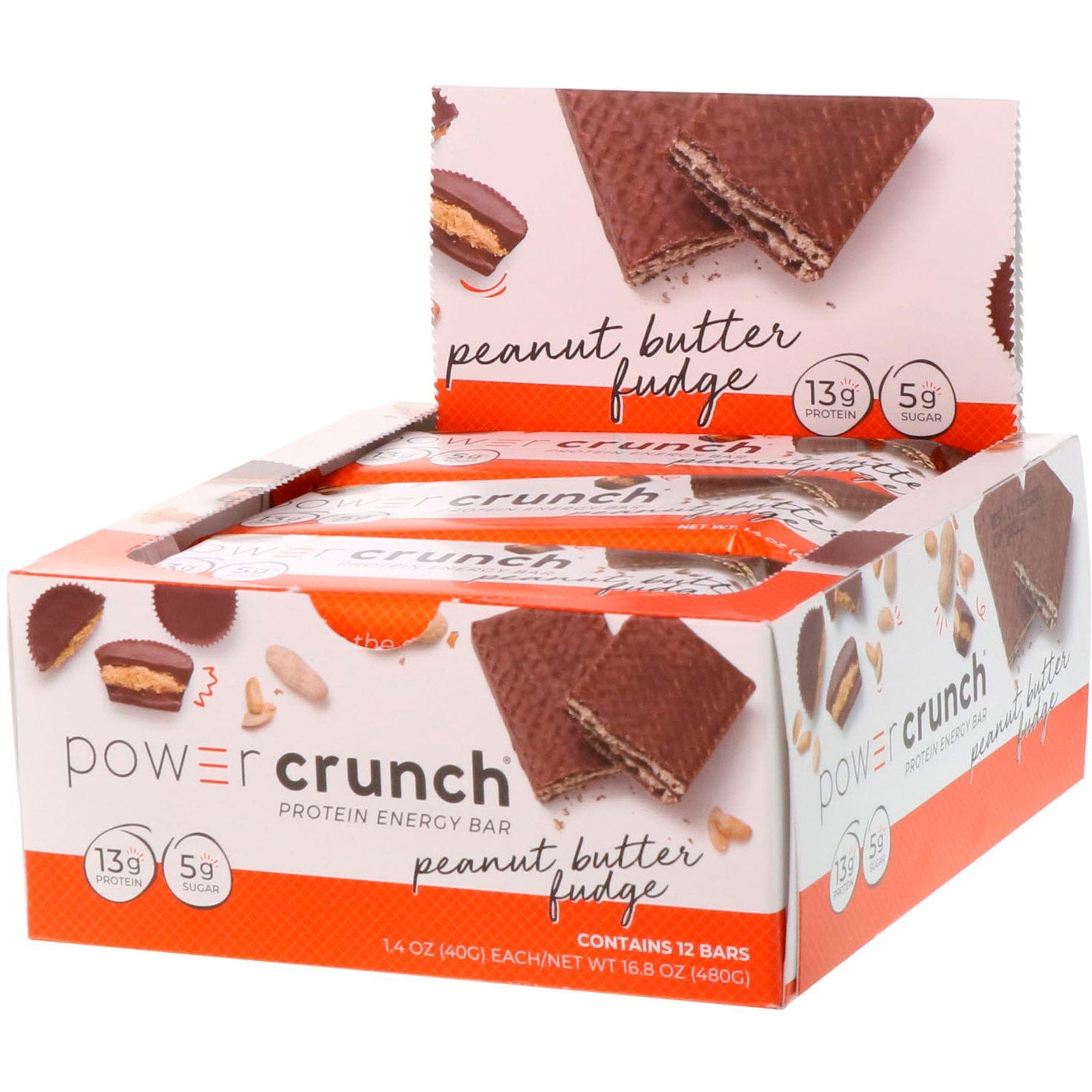 BNRG, Power Crunch, barra energética proteínica, Mantequilla de Maní y Fudge, 12 barras, 1,4 oz (40 g) cada una