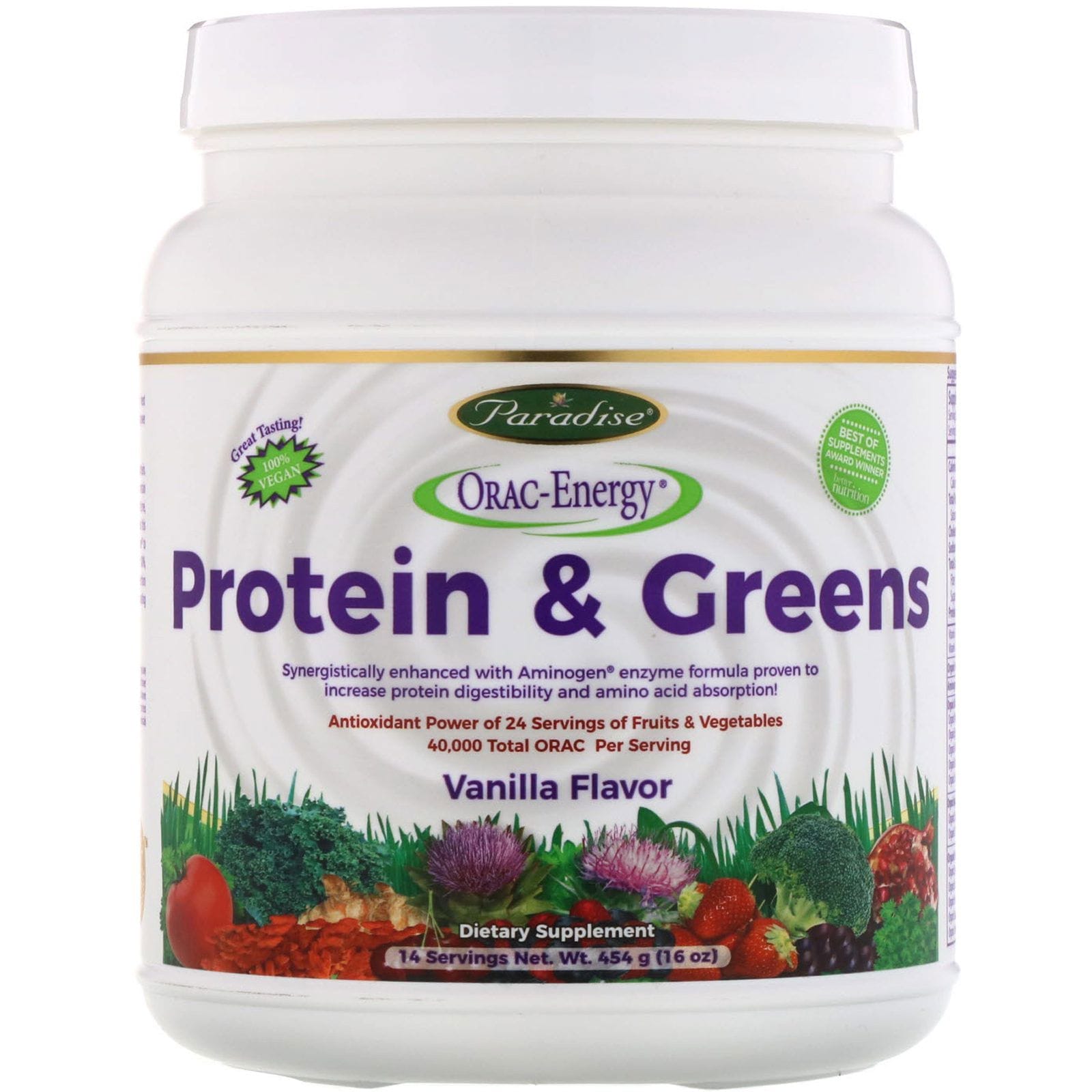 Paradise Herbs, Protein & Greens, sabor a vainilla, 16 oz (454 g)