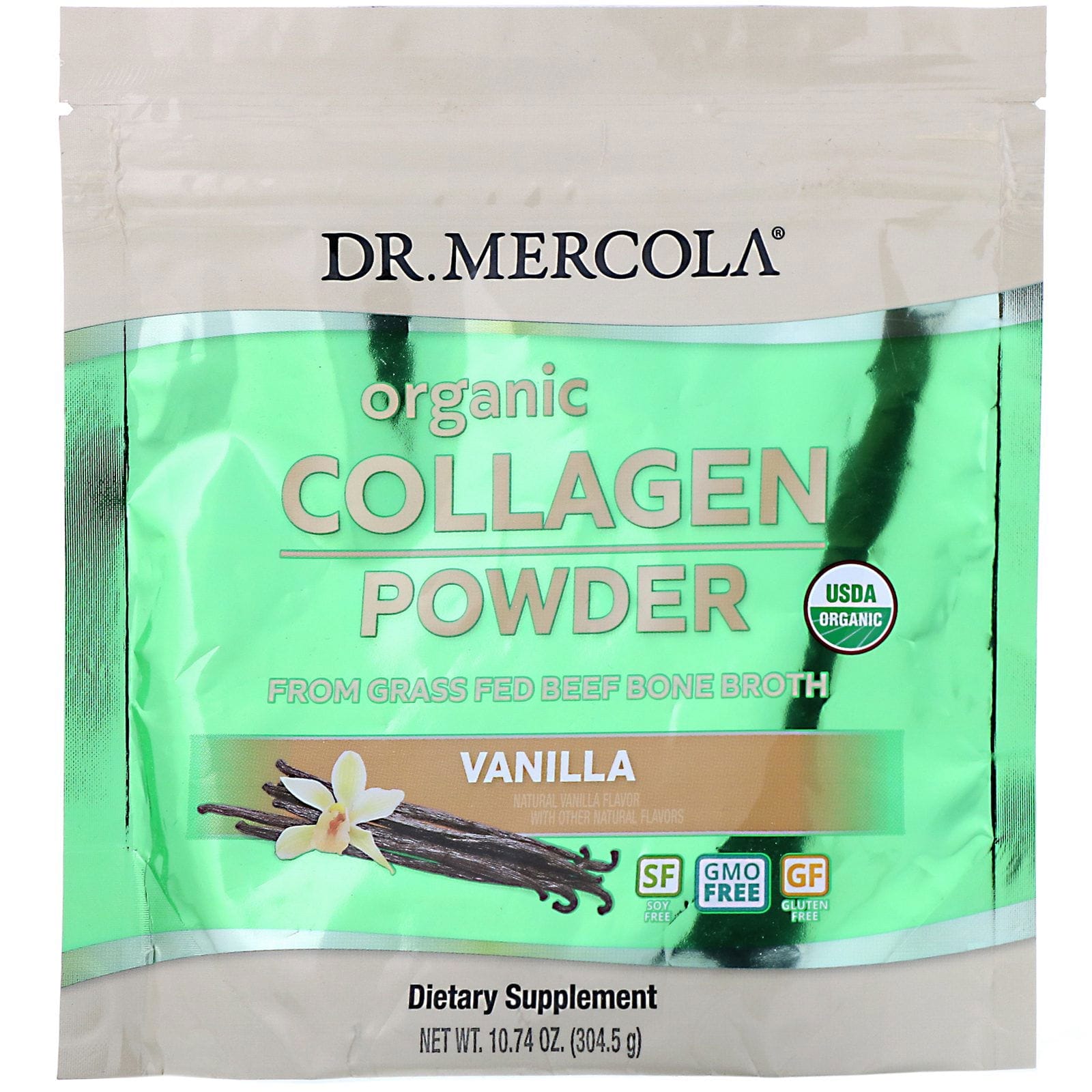 Dr. Mercola, Polvo de colágeno orgánico, Vainilla, 304,5 g (10,74 oz)