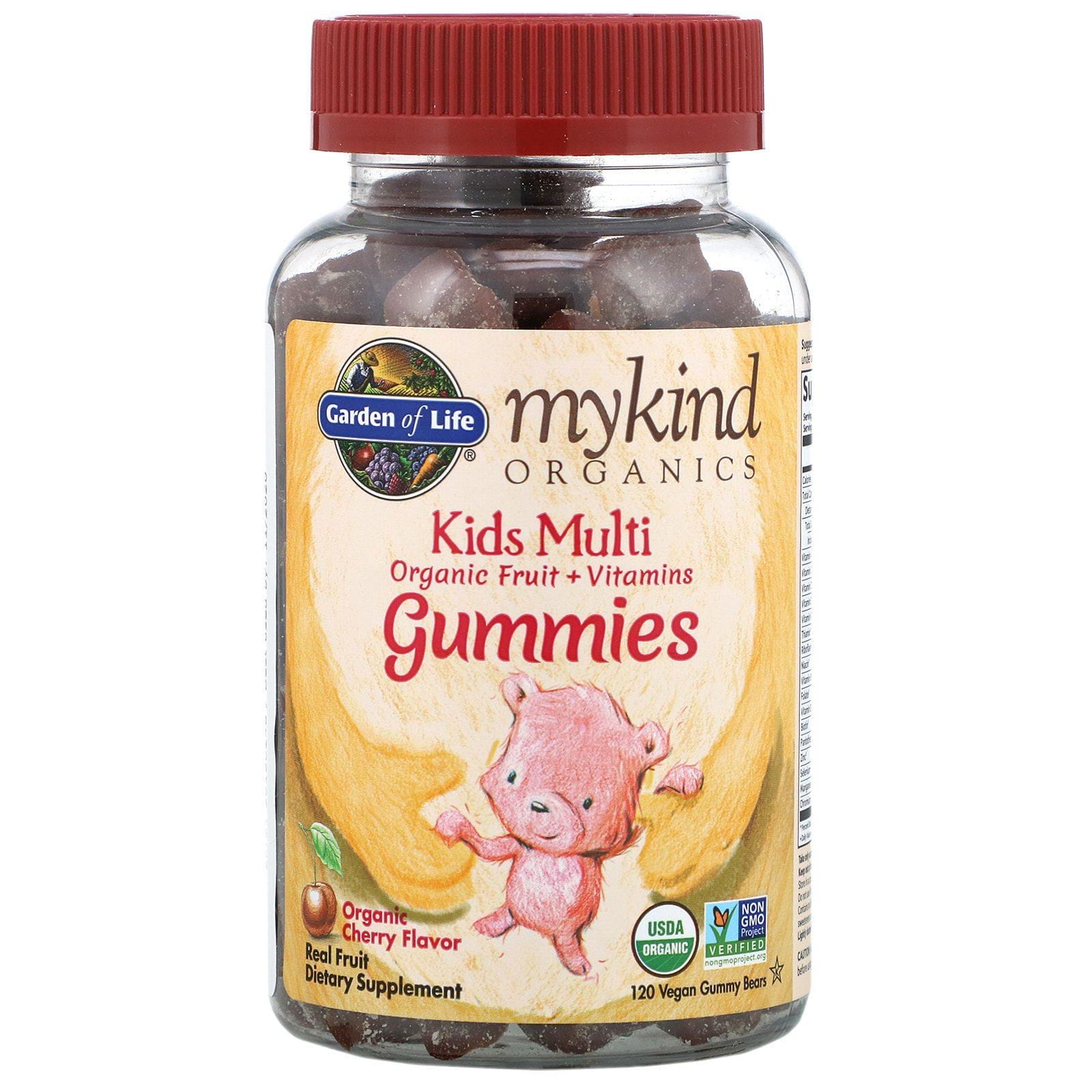 Garden of Life, MyKind Organics, Suplemento multivitamínico para niños, Sabor a cereza orgánica, 120 gomitas veganas en forma de ositos