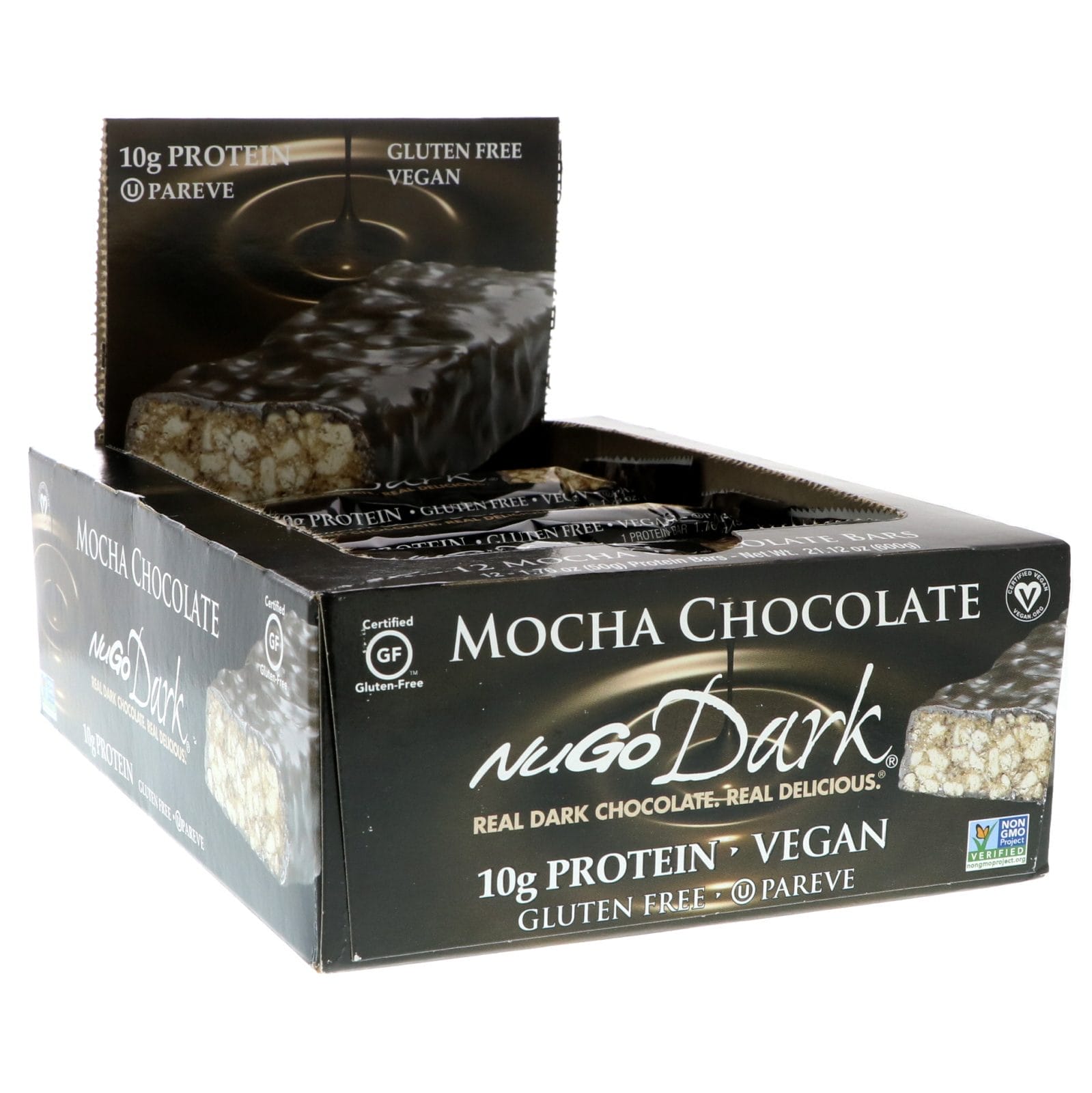 NuGo Nutrition, NuGo Dark, barras de proteína, Moca chocolate, 12 barras, 1.76 oz (50 g) c/u