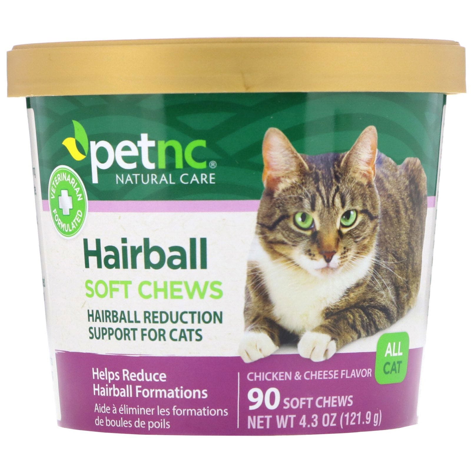 petnc NATURAL CARE, Cuidado natural para mascotas, masticables para bolas de pelos, para todos los gatos, sabor a pollo y queso, 90 masticables