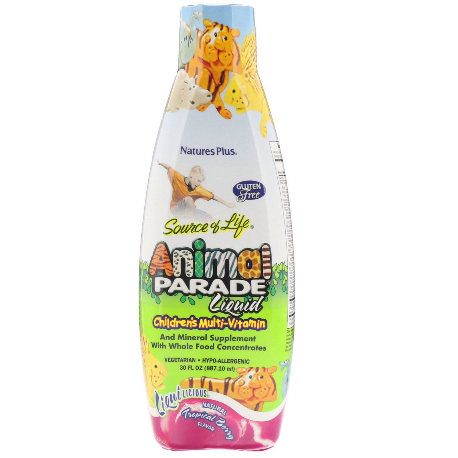 Nature's Plus, Source of Life, Animal Parade, Multi-Vitamínico líquido para niños, sabor natural a Bayas Tropicales, 30 fl oz (887,10 ml)