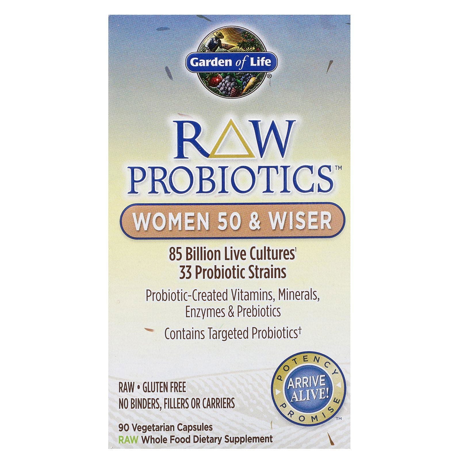 Garden of Life, RAW Probiotics, Mujeres de 50 años y mayores, 90 cápsulas vegetales