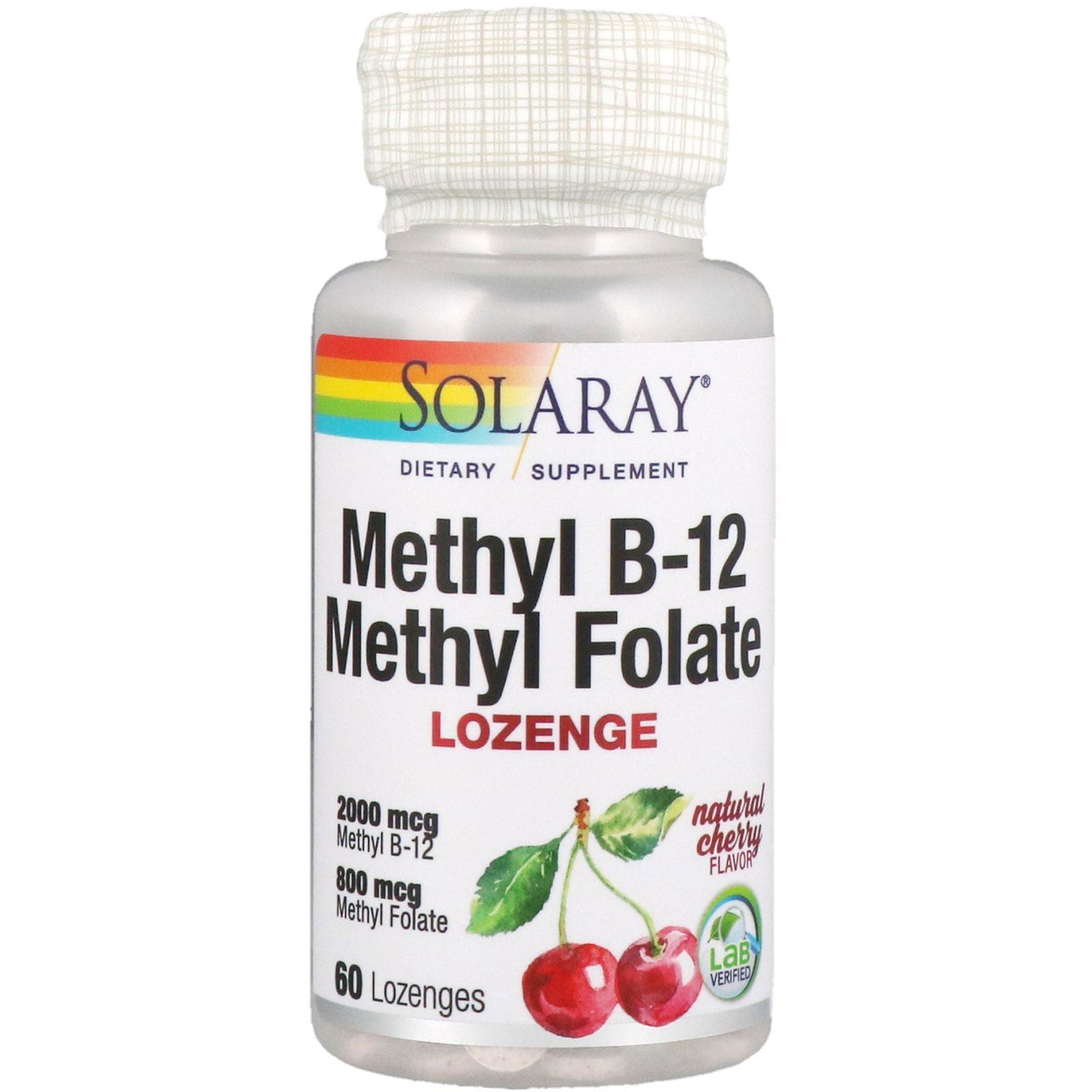 Solaray, Metil B-12 metil folato, sabor natural a cereza, 60 pastillas