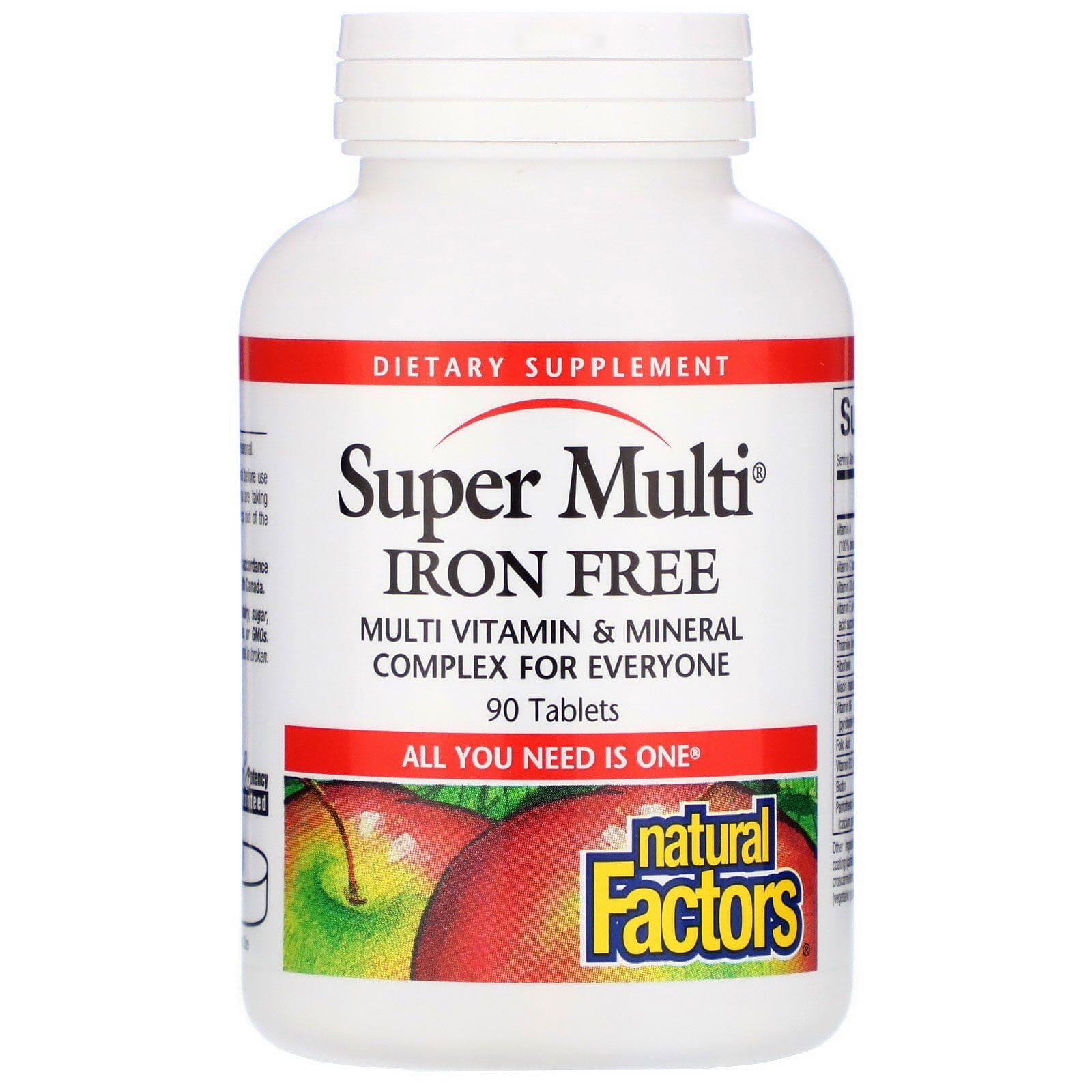 Natural Factors, Super Multi, Sin Hierro, 90 Tabletas