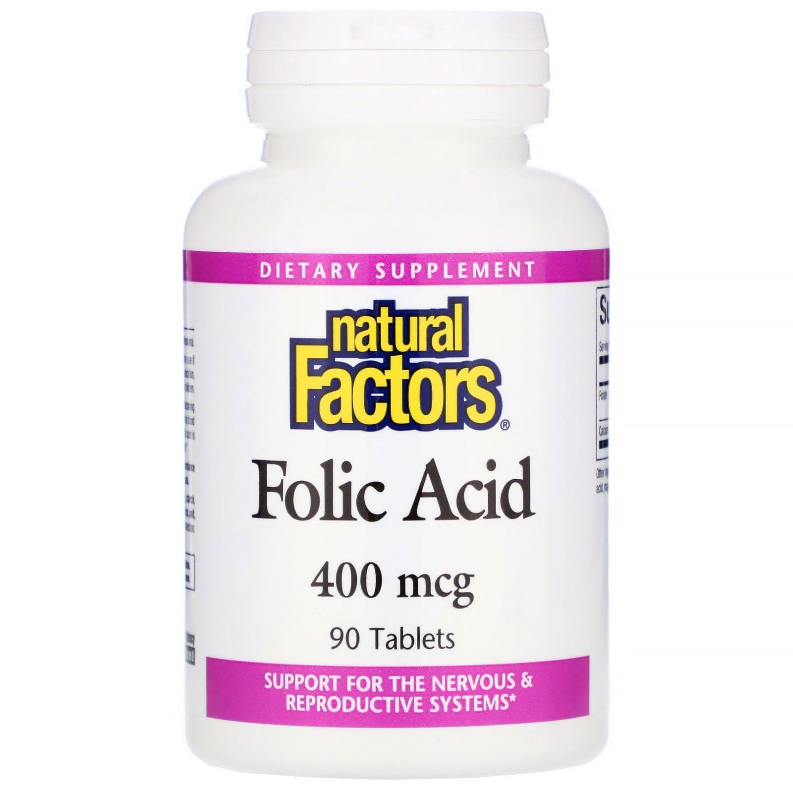Natural Factors, Ácido Fólico, 400 mcg, 90 Tabletas