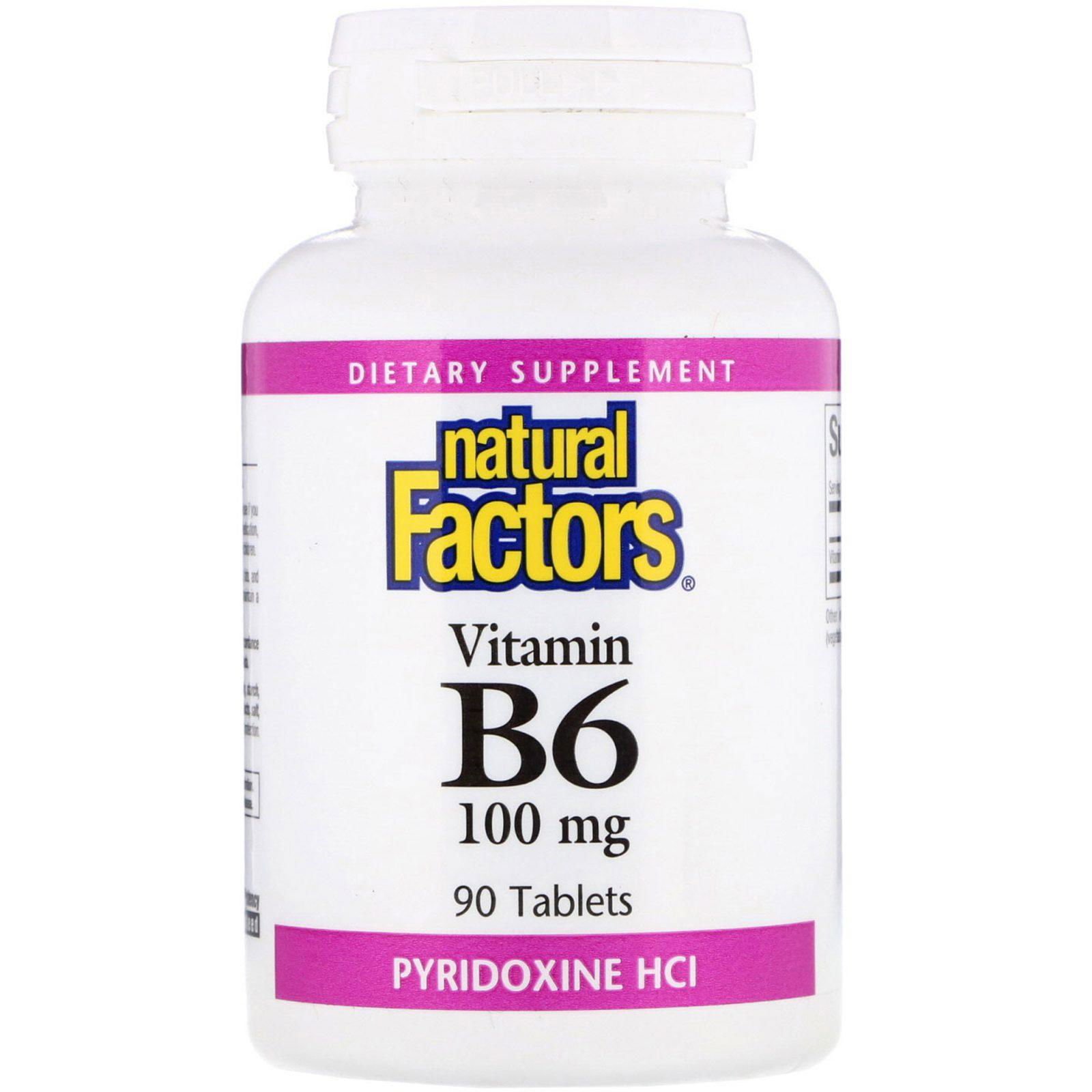 Natural Factors, B6, Pyridoxine HCl, 100 mg, 90 comprimidos
