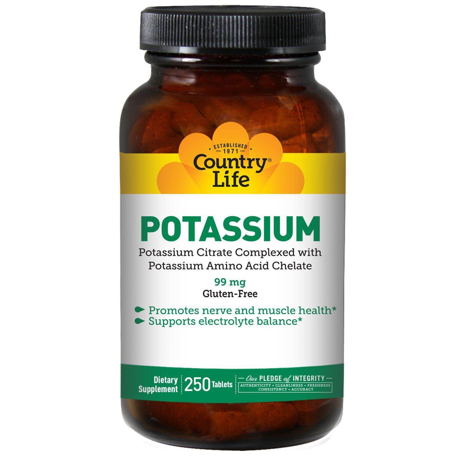 Country Life, Potasio, 99 mg, 250 tabletas