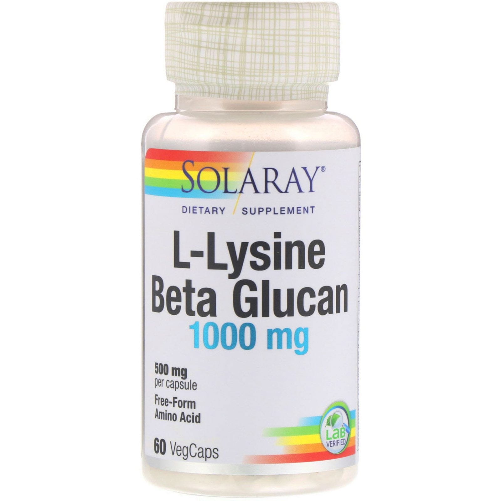 Solaray, L-Lysina y beta glucano, 1000 mg, 60 cápsulas