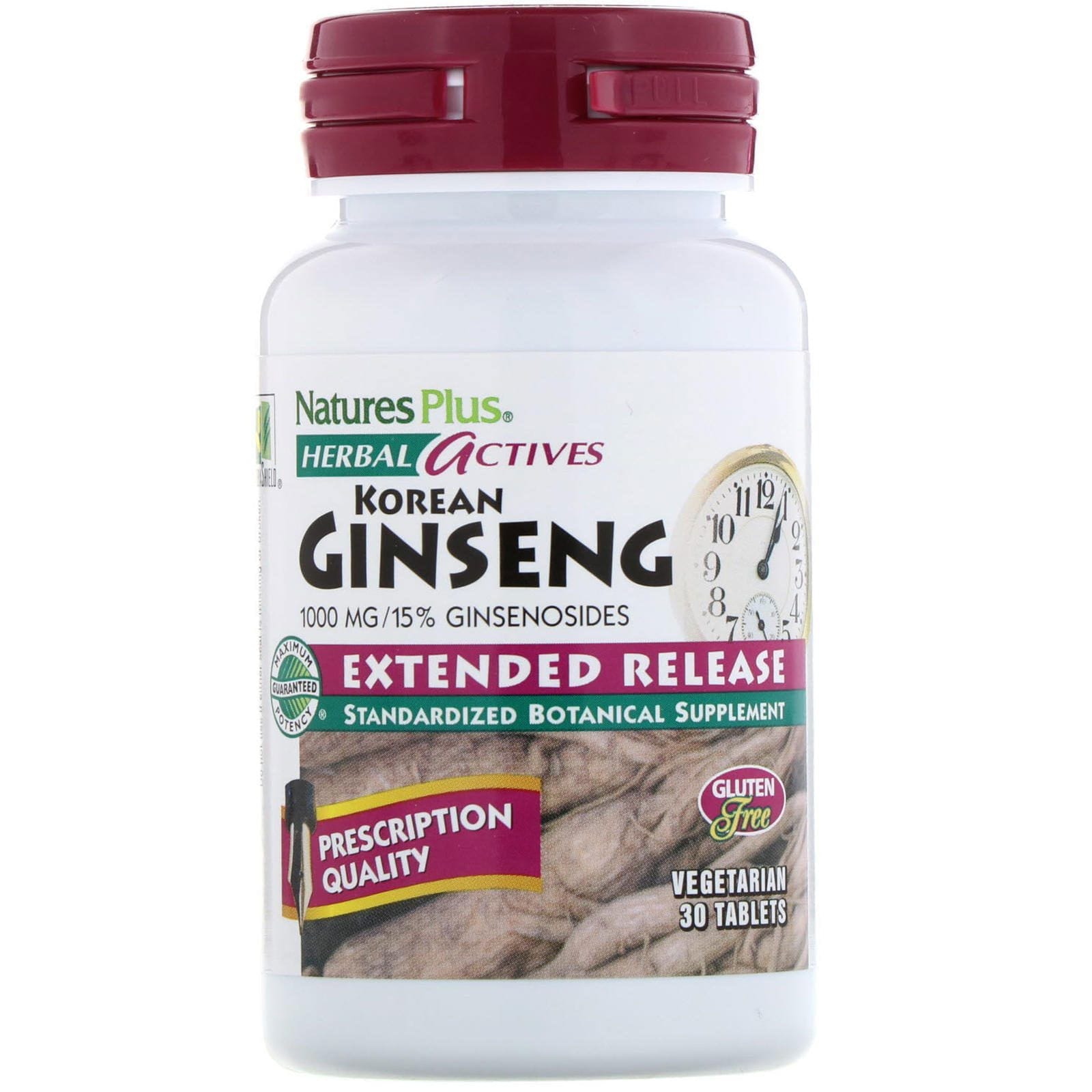Nature's Plus, Herbal Actives, Korean Ginseng, Extended Release, 1,000 mg, 30 Vegetarian Tablets