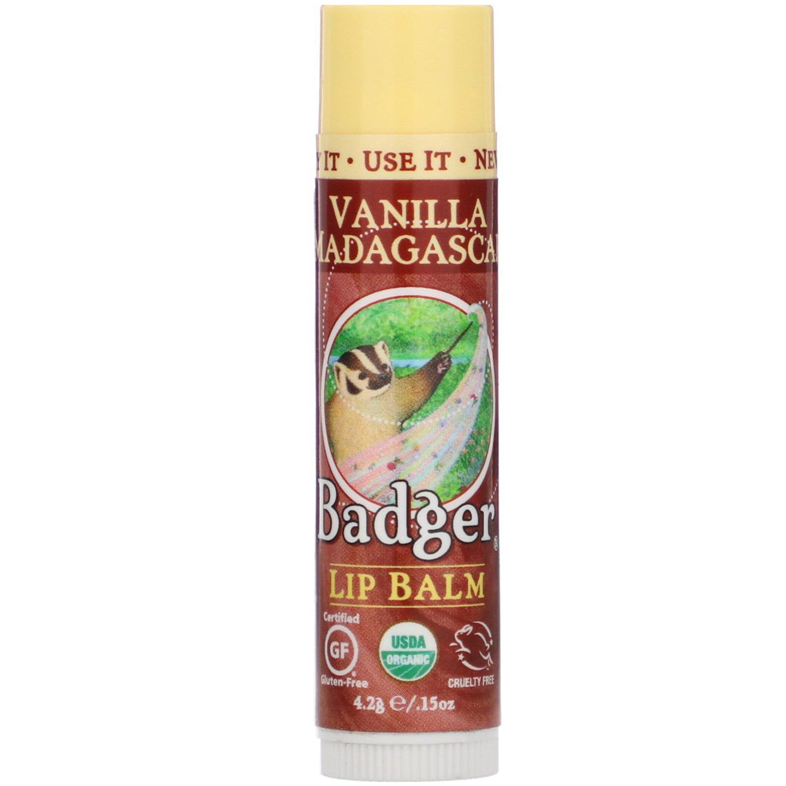 Badger Company, Orgánico, bálsamo labial, vainilla de Madagascar, .15 oz (4.2 g)