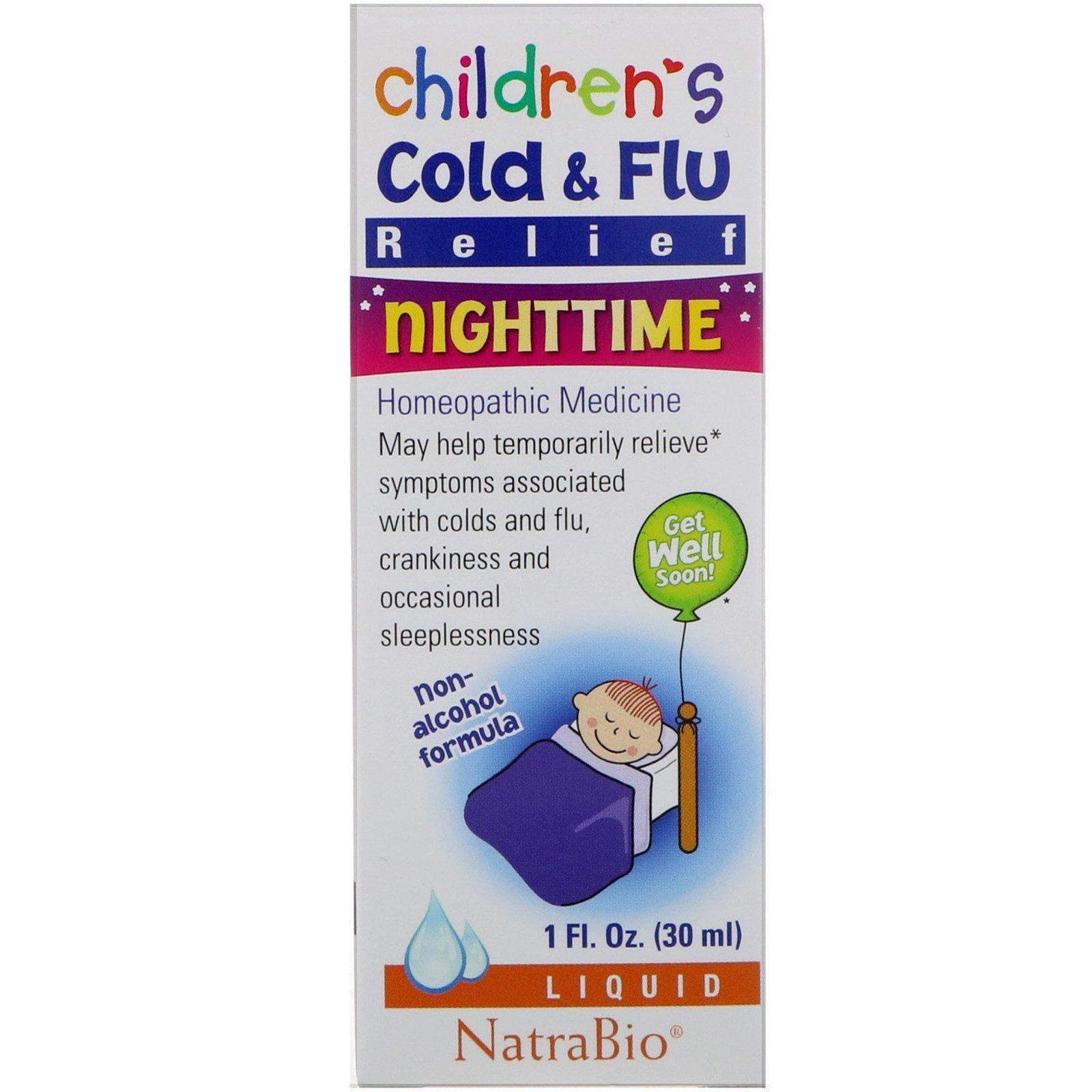NatraBio, Para el resfriado y gripe en niños, noche, 1 fl oz (30 ml)