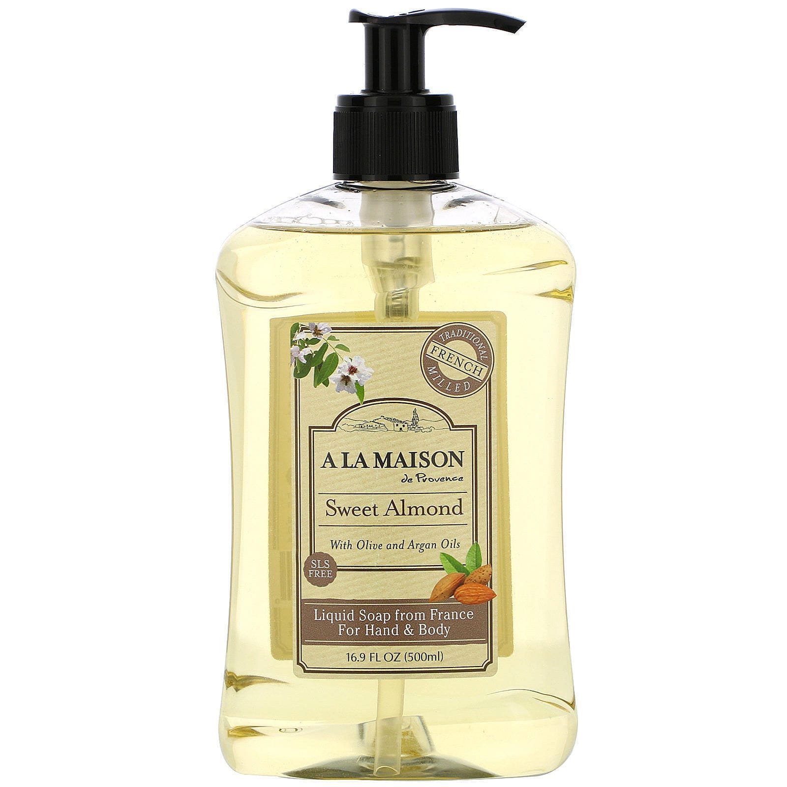 A La Maison de Provence, Jabón líquido para manos y cuerpo, almendra dulce, 16.9 fl oz (500 ml)