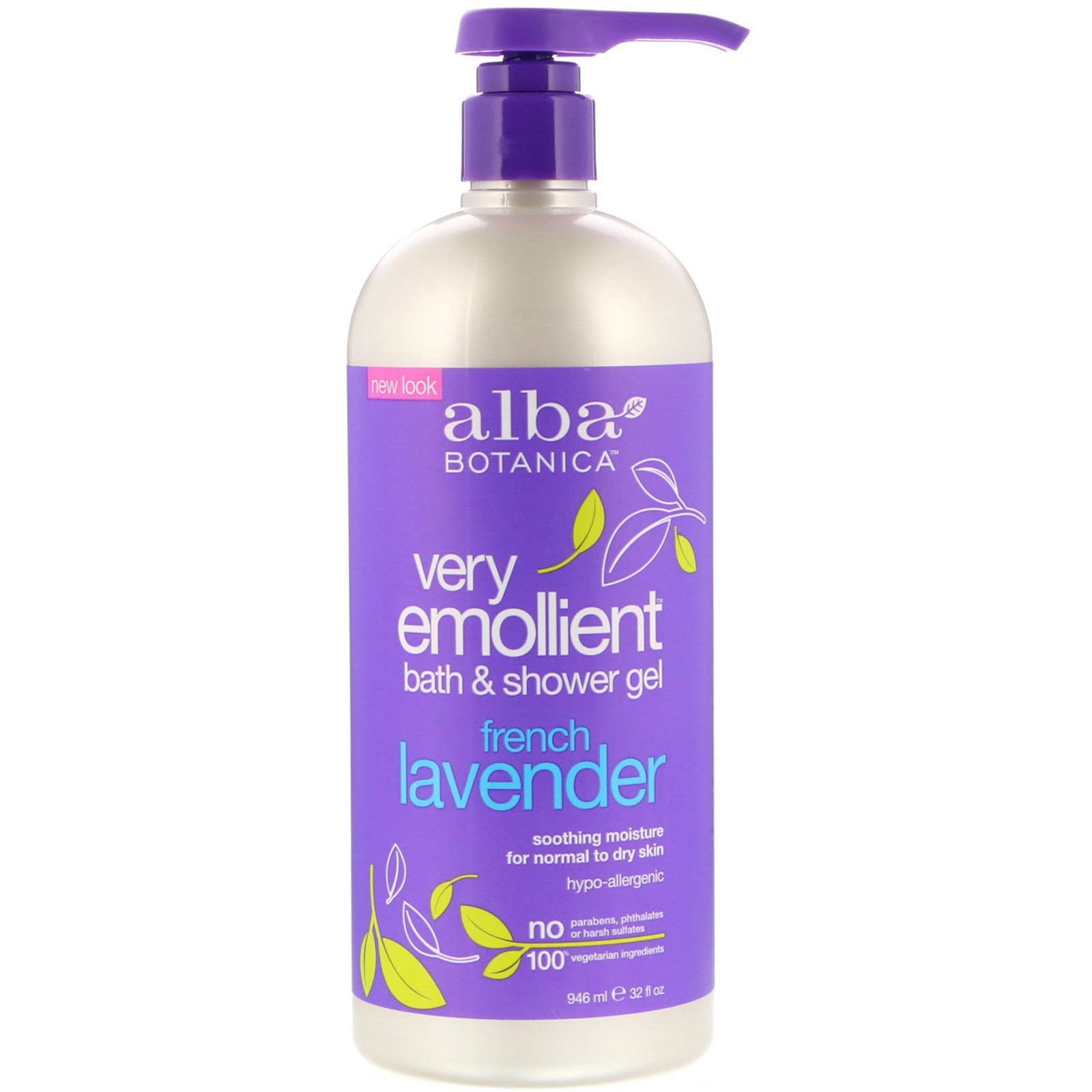 Alba Botanica, Gel emoliente de baño y ducha, lavanda francesa, 32 fl oz (946 ml)