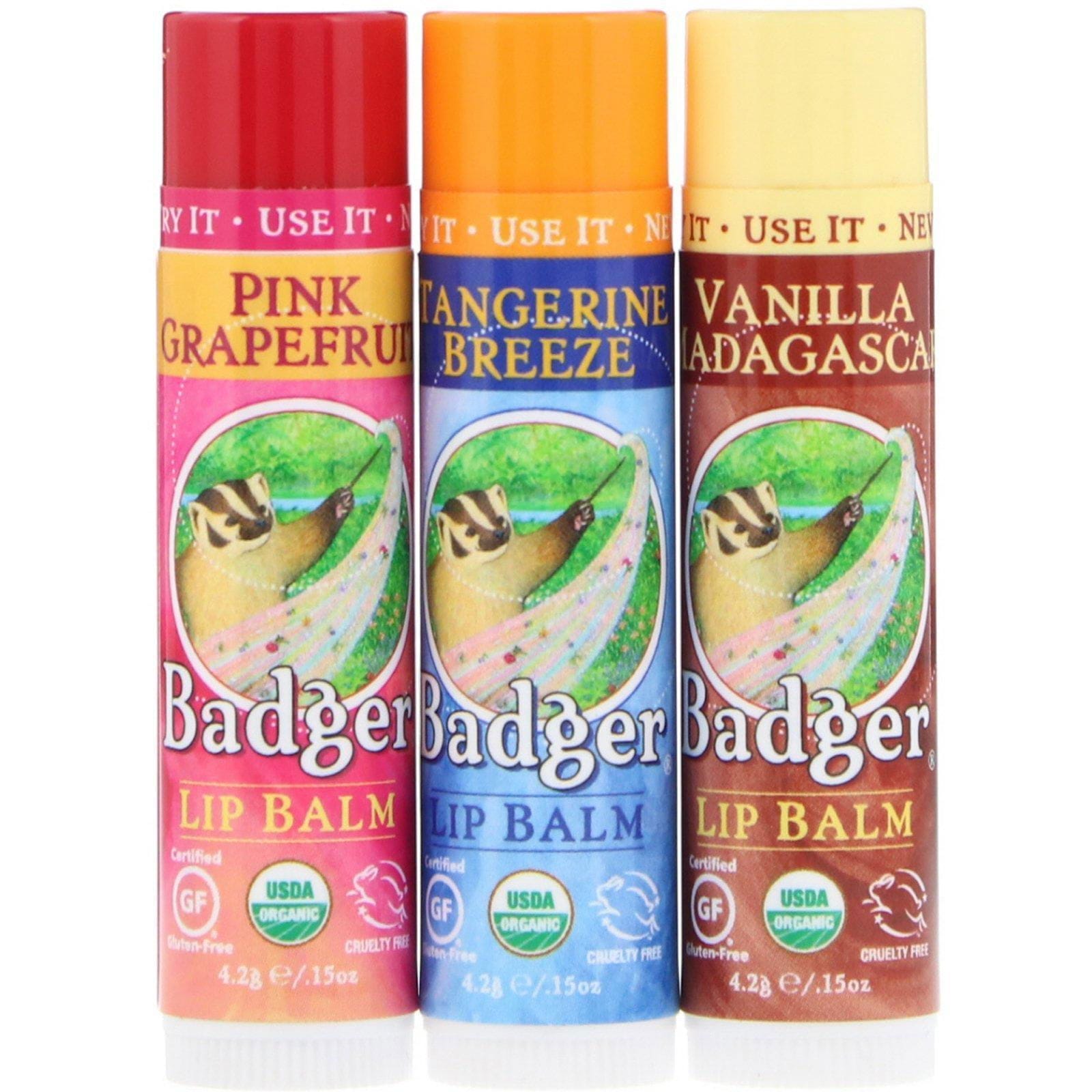 Badger Company, Set de regalo para bálsamo labial, caja roja, 3 paquetes, 0.15 oz (4,2 g) cada uno