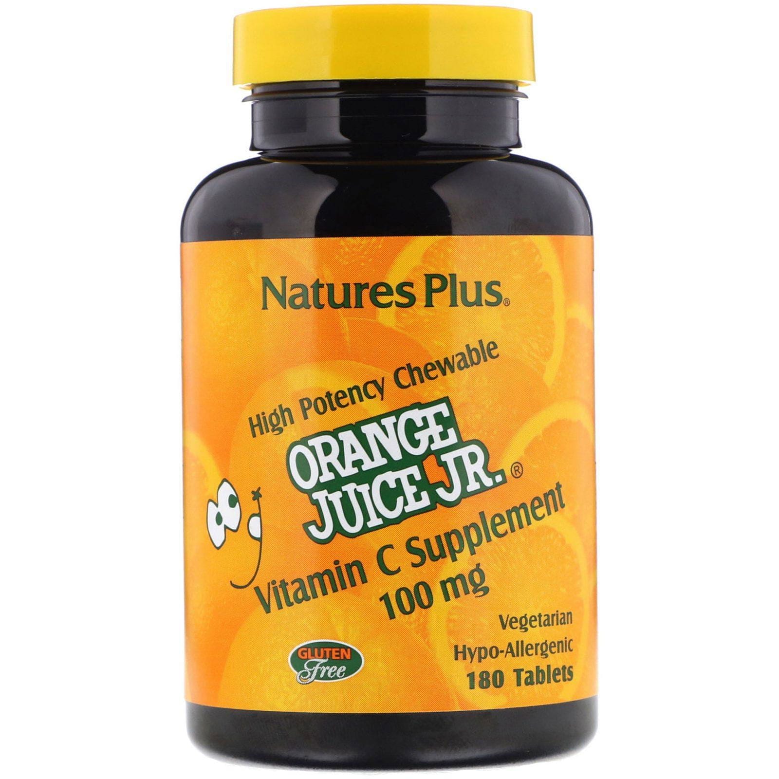 Nature's Plus, Orange Juice Jr., Suplemento de Vitamina C, 100 mg, 180 Tabletas