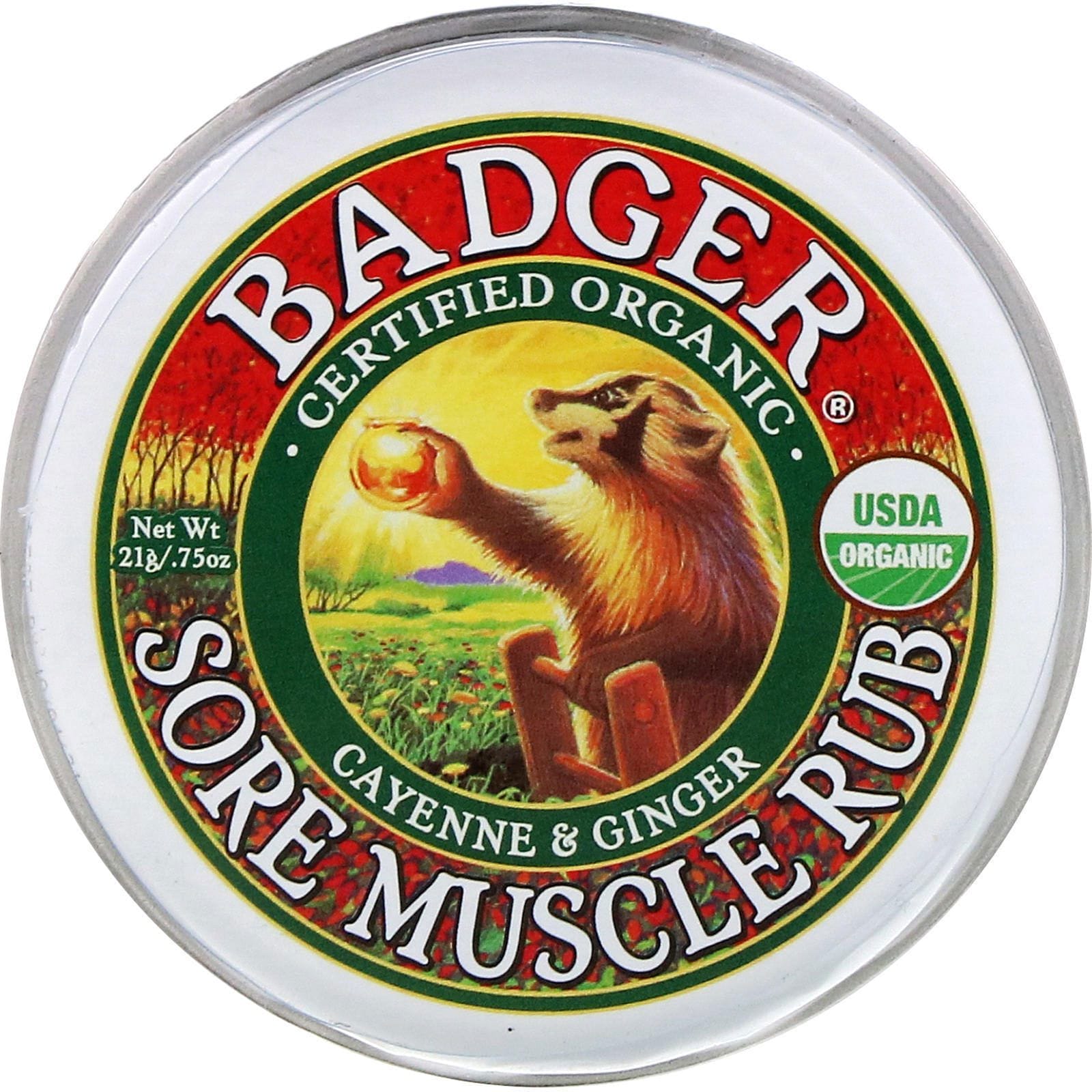 Badger Company, Pomada para dolores musculares, Cayena y jengibre, .75 oz (21 g)