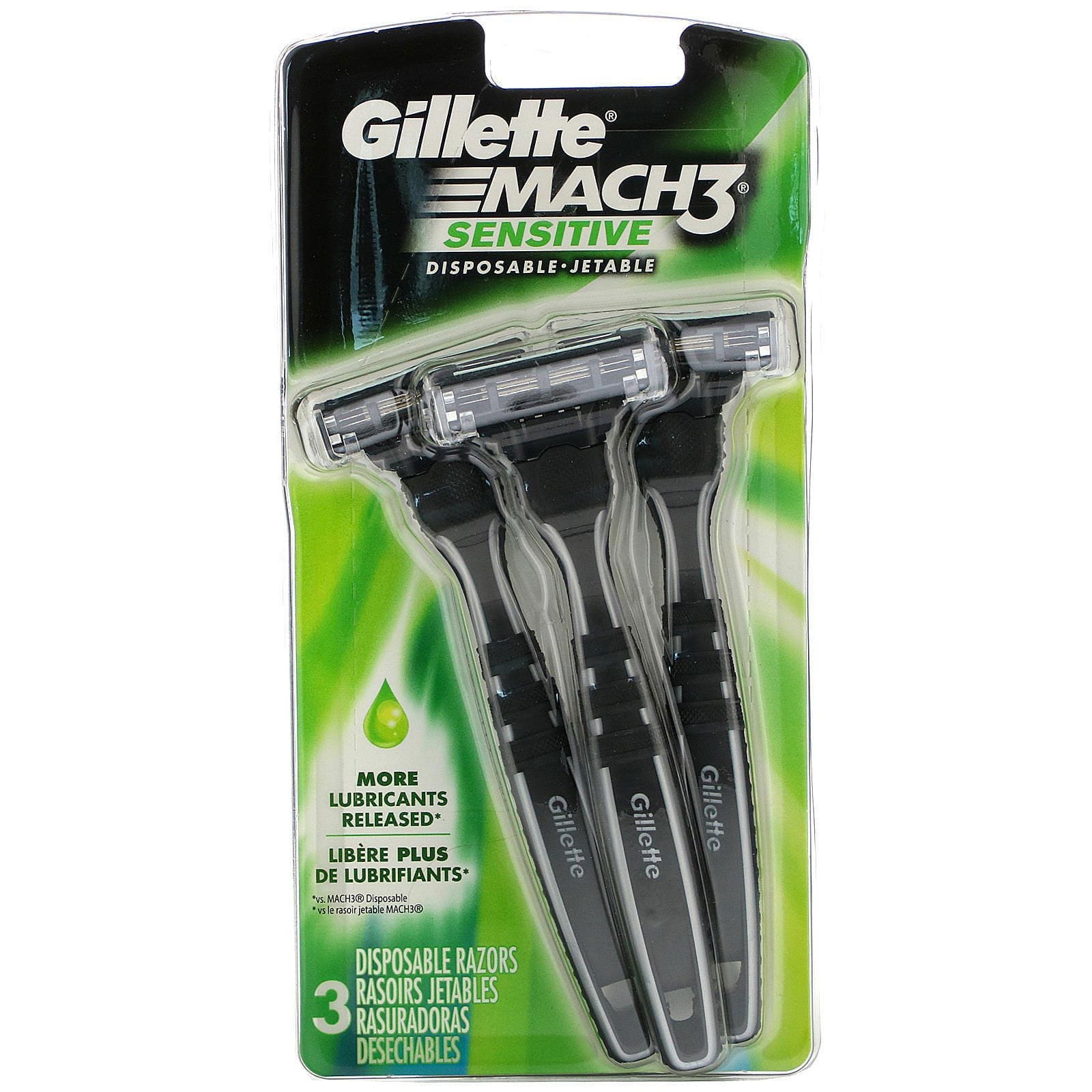 Gillette, Afeitadora desechable para piel sensible Mach3, 3 afeitadoras