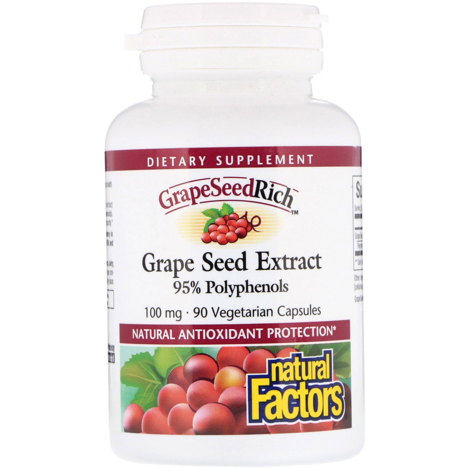 Natural Factors, GrapeSeedRich, Extracto de semilla de uva, 100 mg, 90 cápsulas vegetarianas