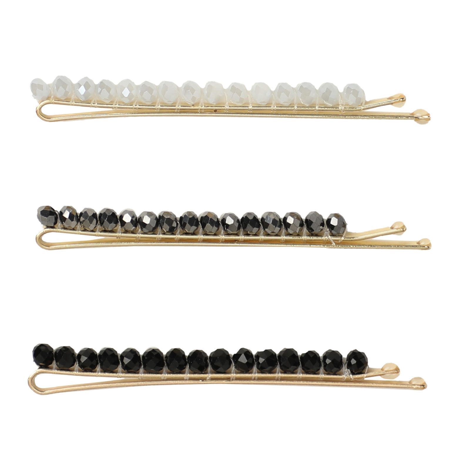 Kitsch, Pasadores con cuentas para el cabello, Negro y plateado, 3 piezas