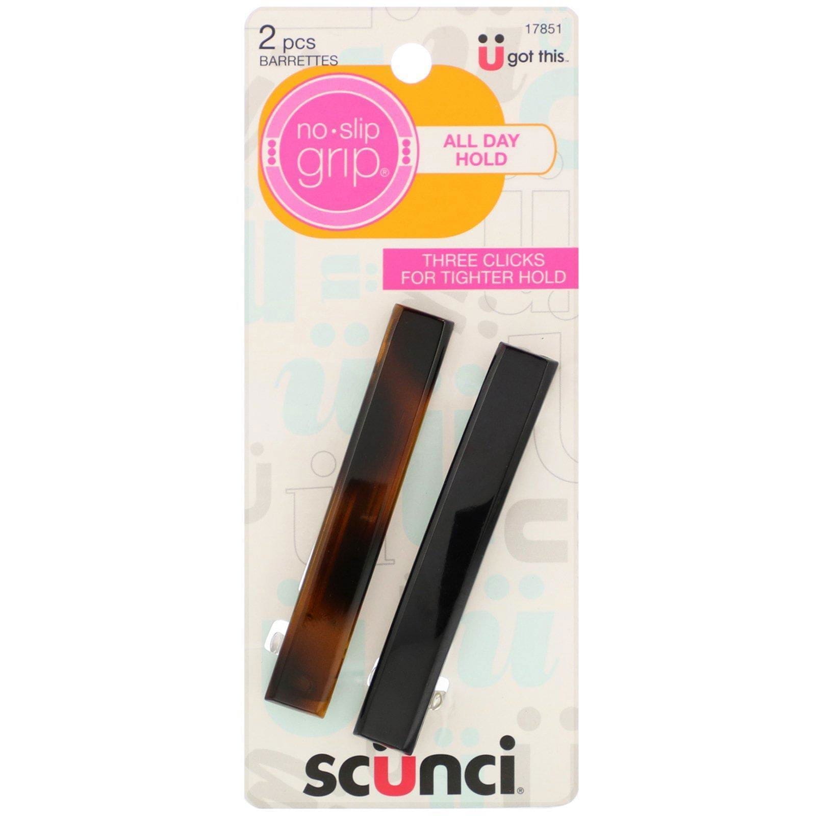 Scunci, No Slip Grip, Pasadores para todo el día, Negro y marrón, 2 piezas