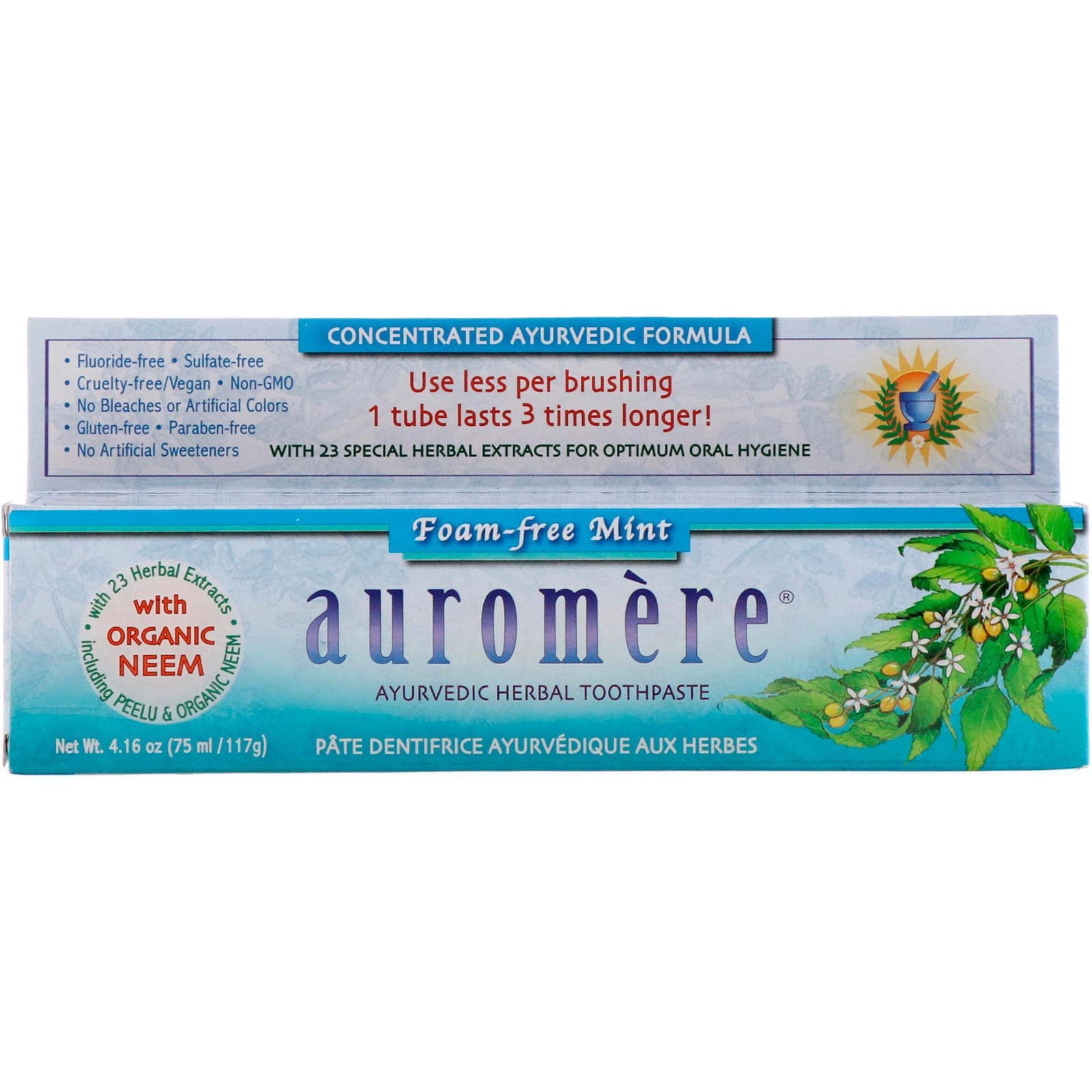 Auromere, Pasta de dientes herbal ayurvédica, menta sin espuma, 4.16 oz (117 g)