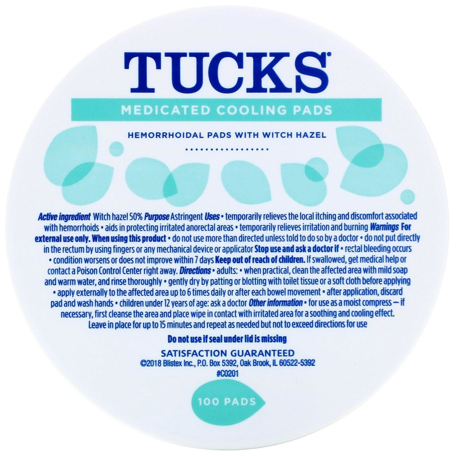 Tucks, Almohadillas enfriadoras medicadas, 100 almohadillas