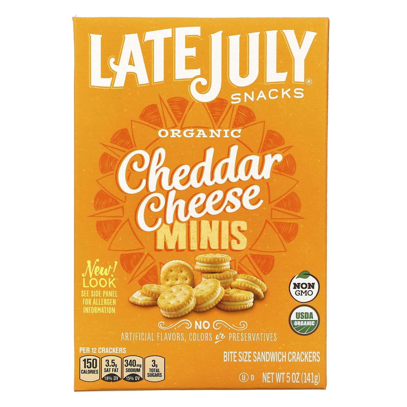 Late July, Minigalletas sándwiches orgánicas para comer de un solo bocado, Queso cheddar, 142 g (5 oz)