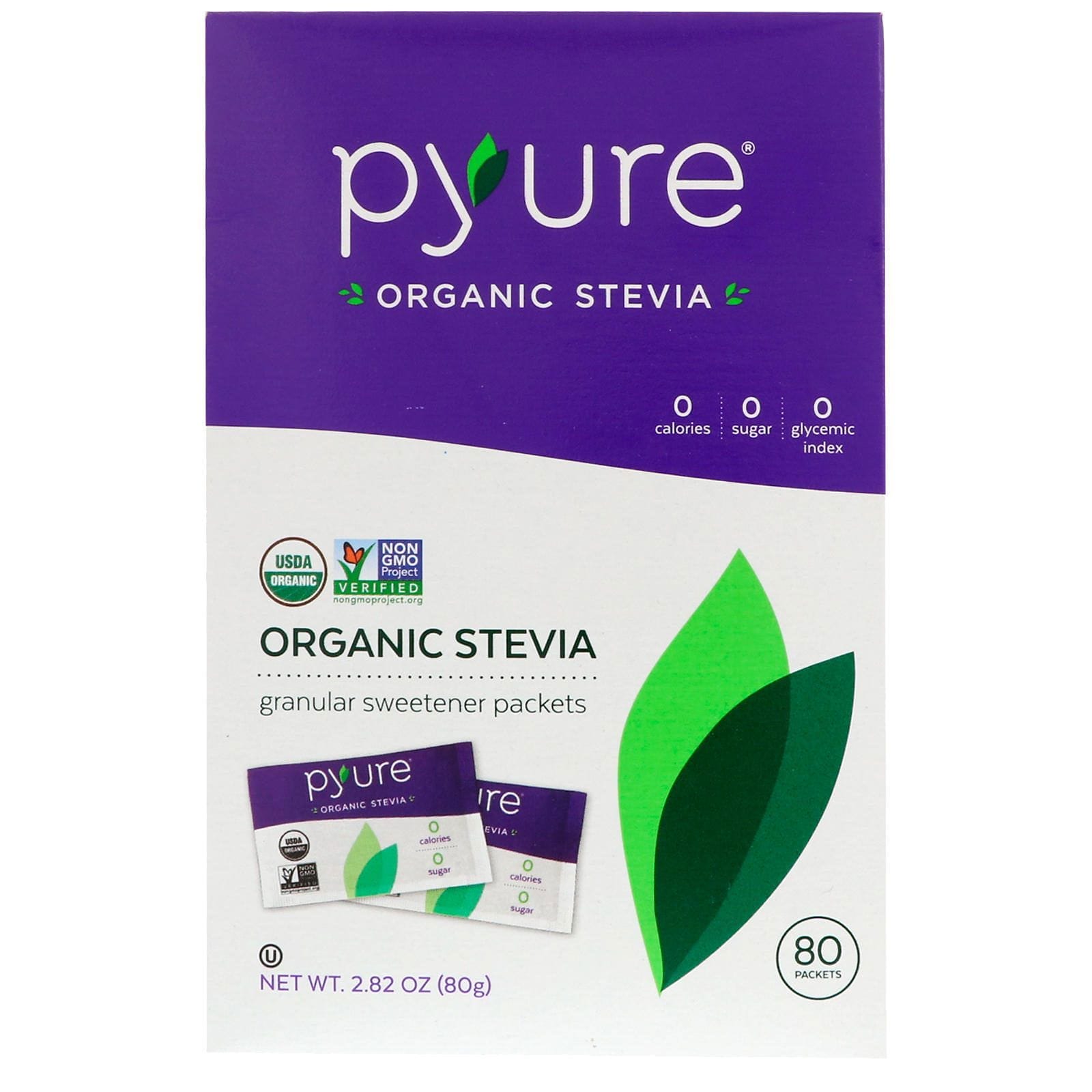 Pyure, Paquetitos endulzantes con estevia granular orgánica, 80 cuentas, 2.82 oz (80 g)