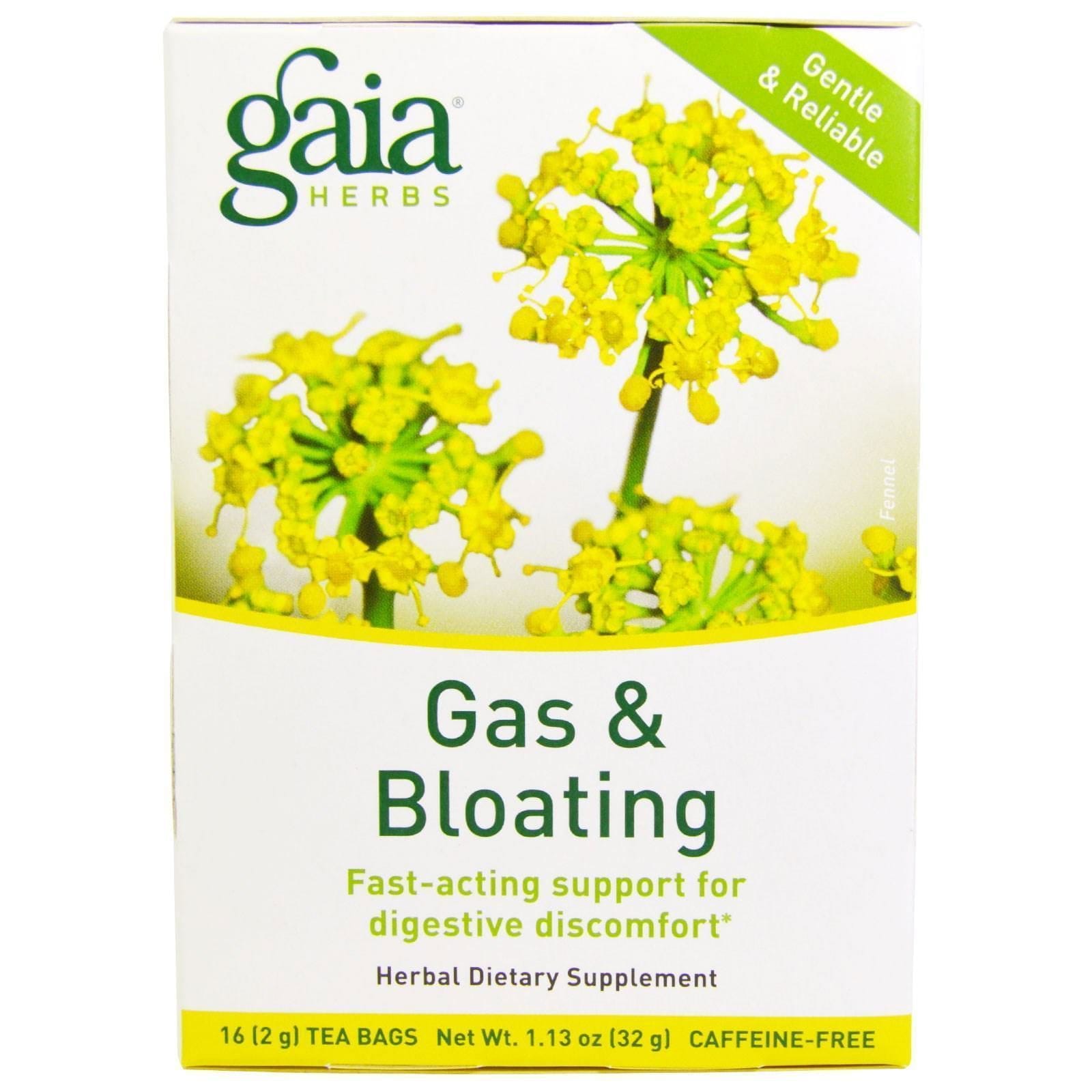 Gaia Herbs, Gases & desintoxicante, sin cafeína, 16 bolsitas de té, 1.13 oz (32 g)