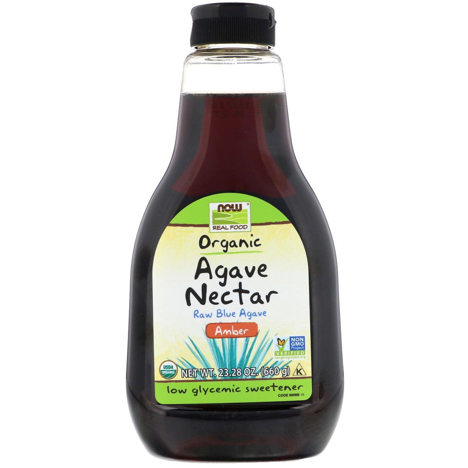 Now Foods, Alimento de verdad, néctar de agave orgánico, ámbar, 23.28 oz (660 g)