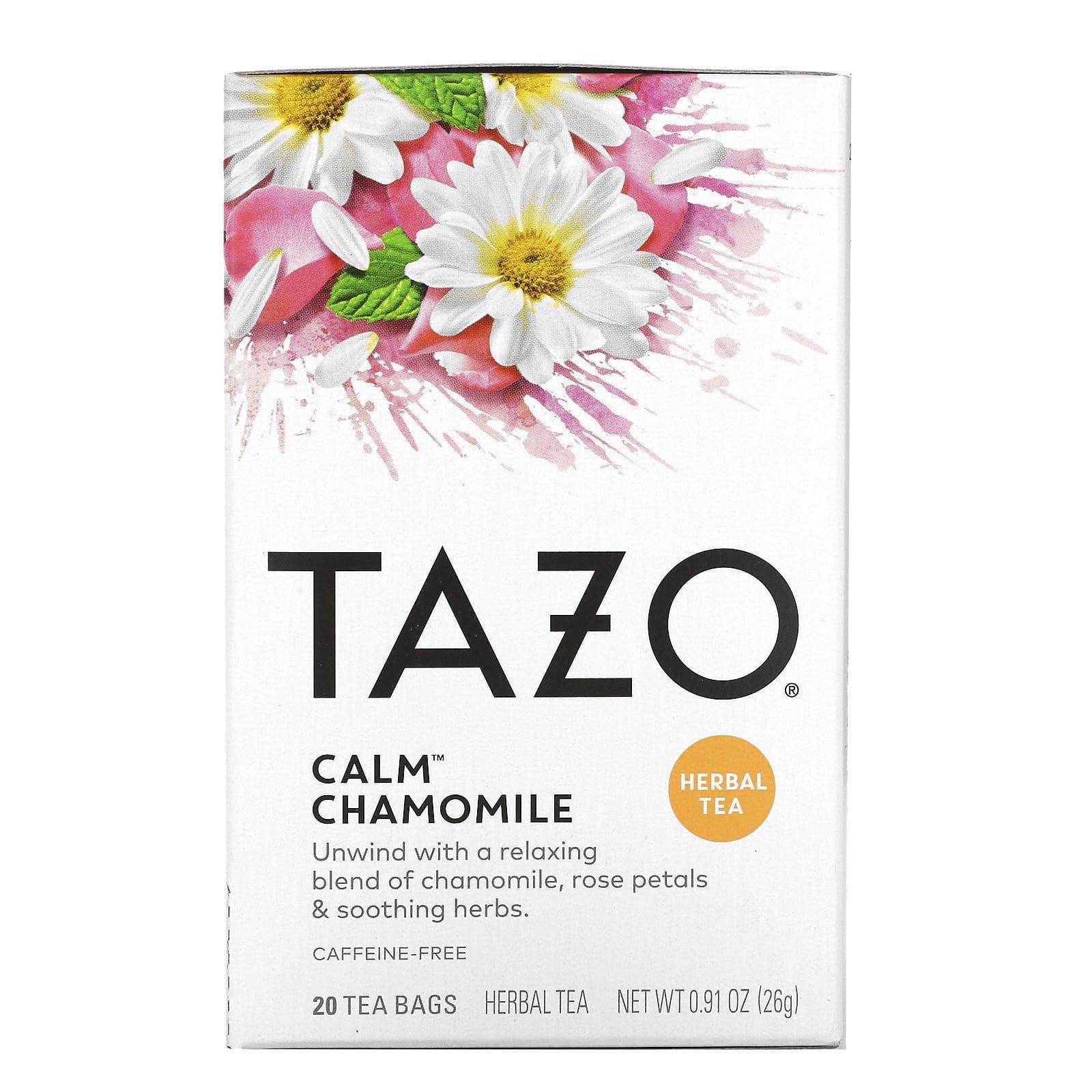 Tazo Teas, Té a base de hierbas, manzanilla relajante. sin cafeína, 20 bosas de filtro, 0.91 oz (26 g)