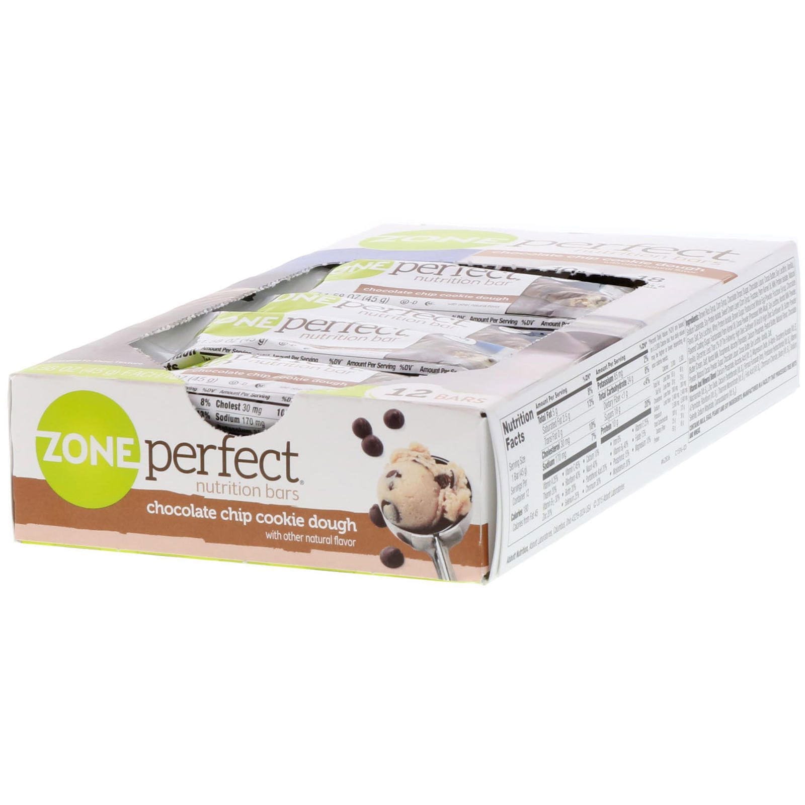 ZonePerfect, Barras nutricionales, masa de galleta con chispas de chocolate, 12 barras, 1.58 oz (45 g) c/u