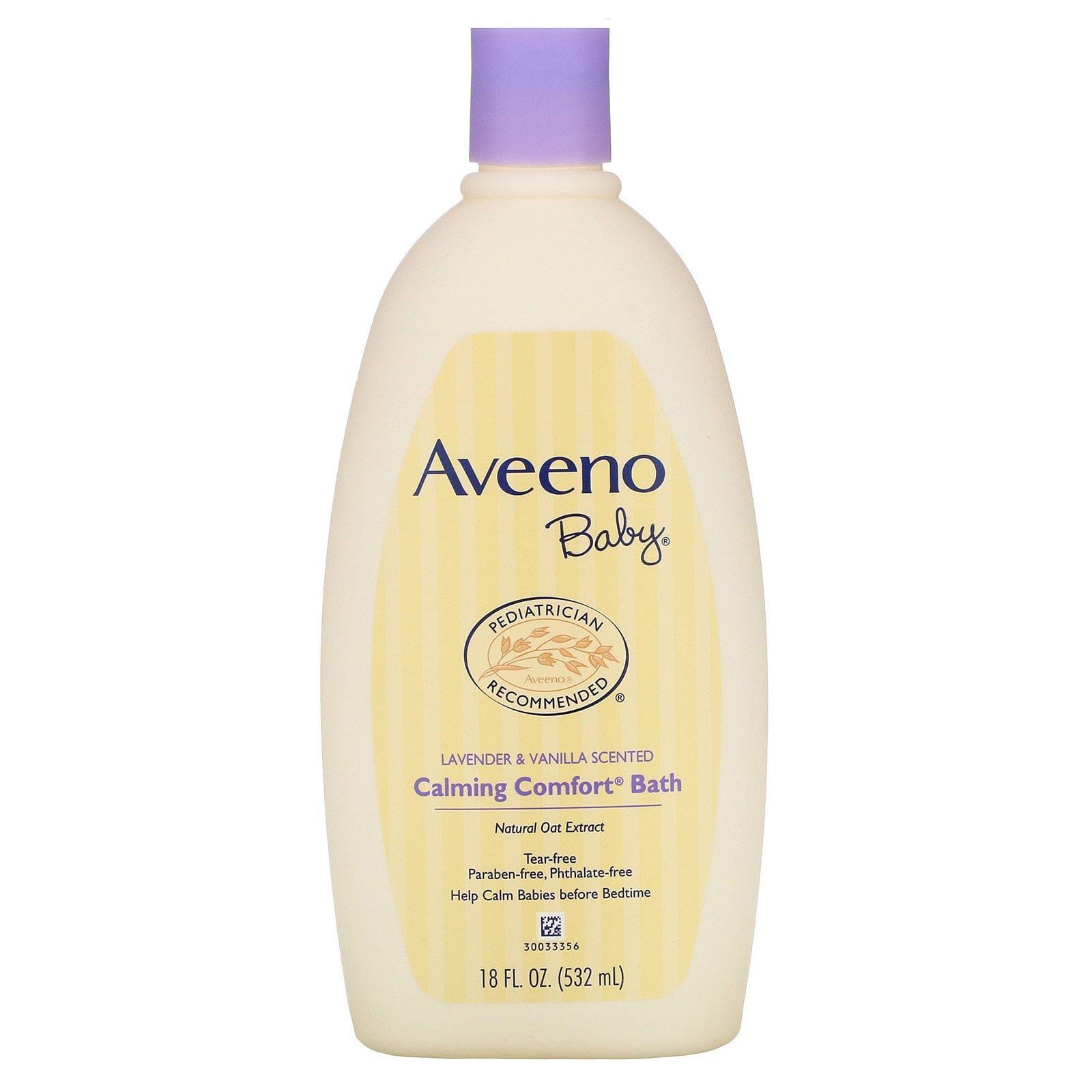 Aveeno, Baño calmante de confort para el bebé, lavanda y vainilla, 18 fl oz (532 ml)