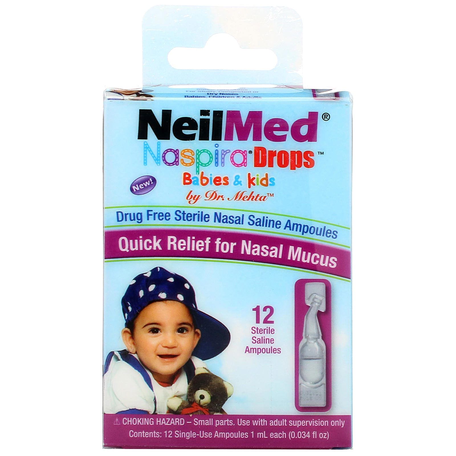 NeilMed, Gotas Naspira, para bebés y niños, 12 ampollas salinas estériles, 0,034 fl oz (1 ml) cada una