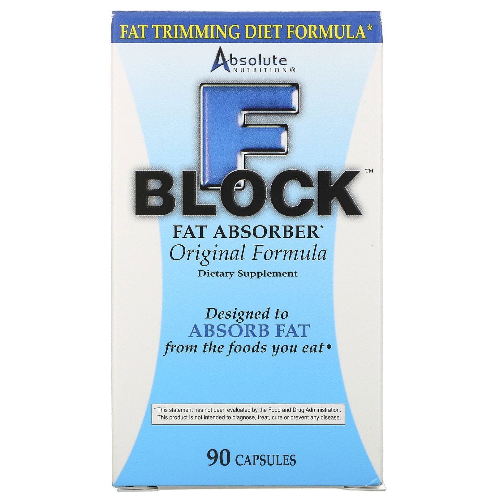 Absolute Nutrition, FBlock, Suplemento absorbente de grasas, 90 cápsulas