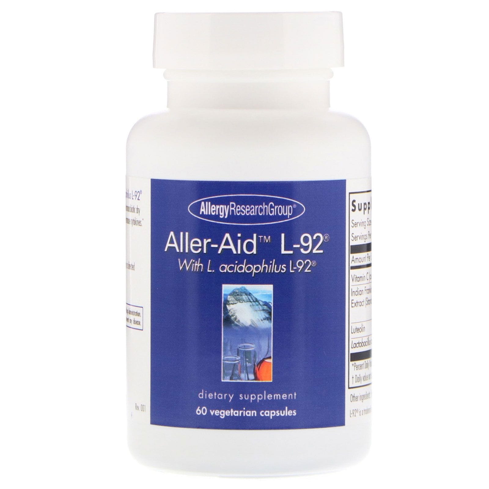 Allergy Research Group, Aller-Aid L-92 con L. Acidophilus L-92, 60 cápsulas vegetarianas
