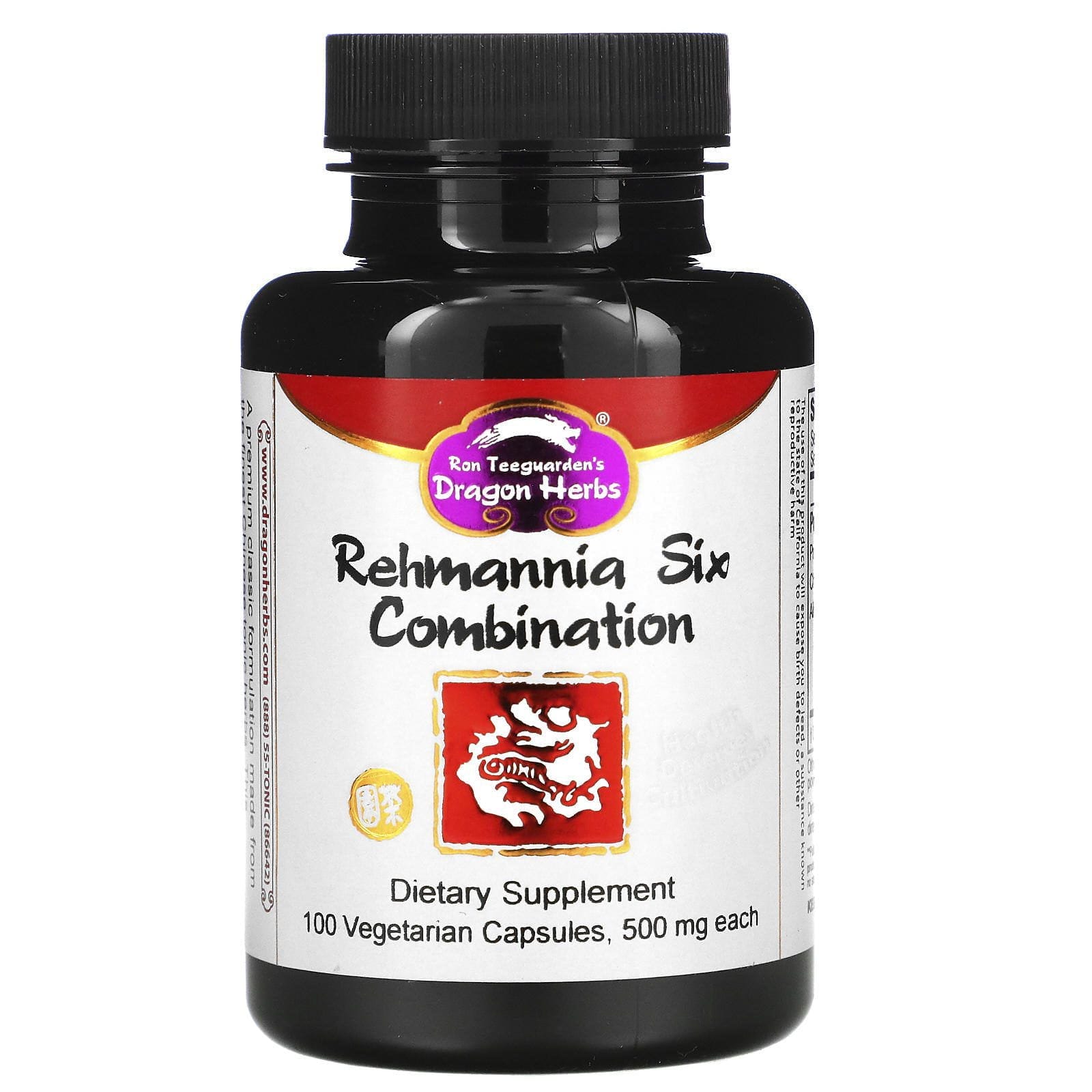 Dragon Herbs, Combinación de Rehmannia con seis componentes, 500 mg, 100 cápsulas vegetales