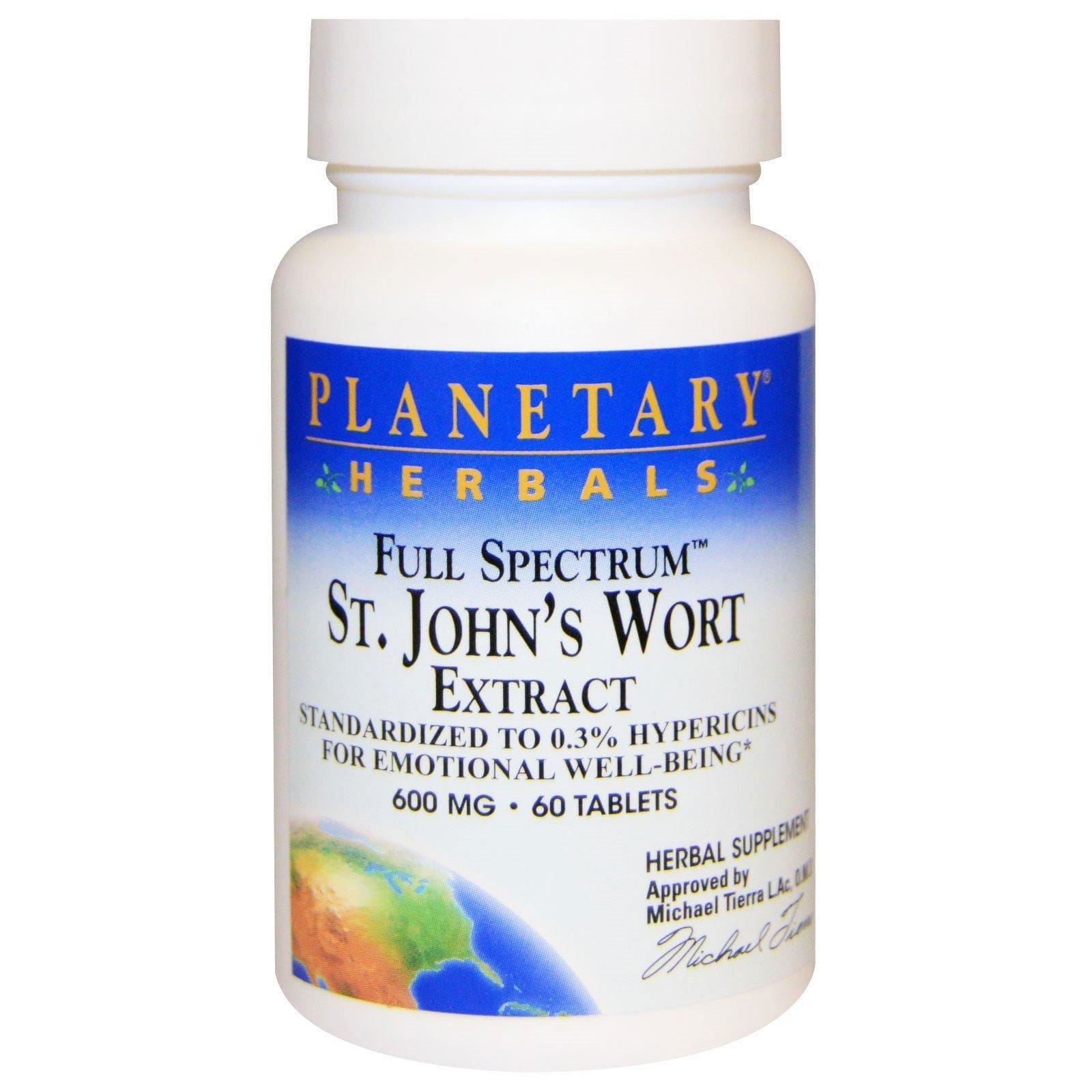 Planetary Herbals, Espectro completo, hierba de San Juan, extracto, 600 mg, 60 tabletas