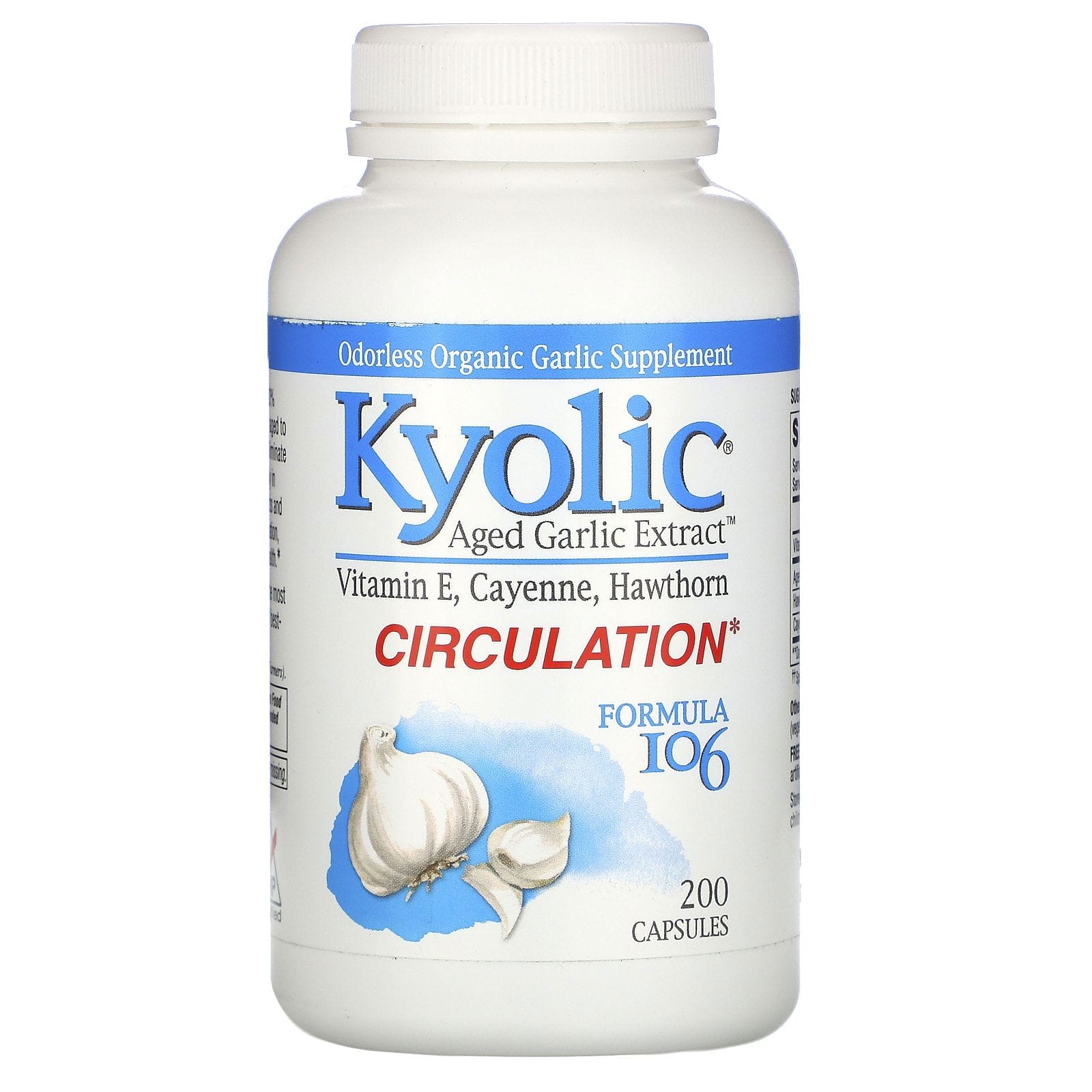 Kyolic, Extracto de ajo añejo, circulación, Fórmula 106, 200 cápsulas