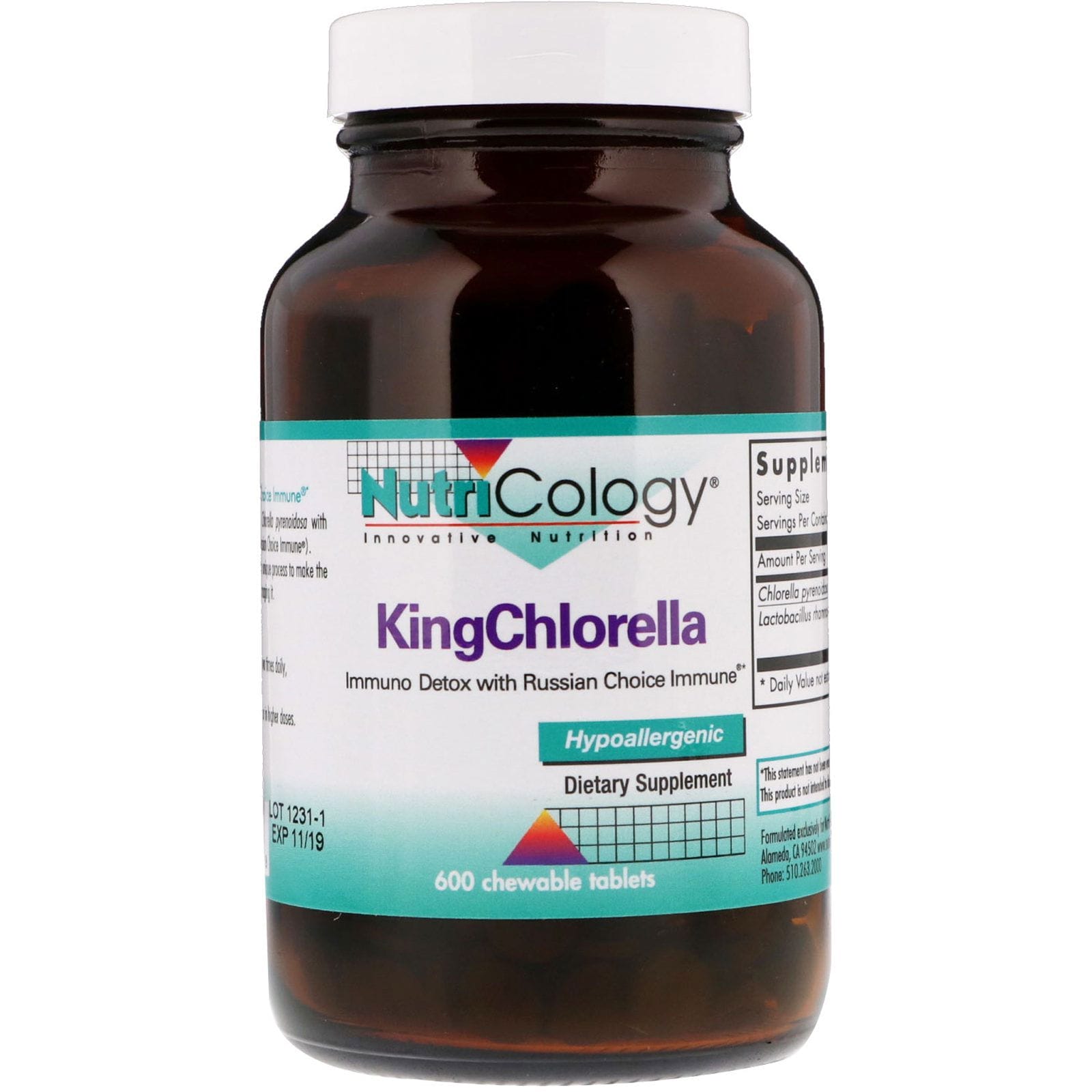 Nutricology, Chlorella rey, 600 tabletas masticables
